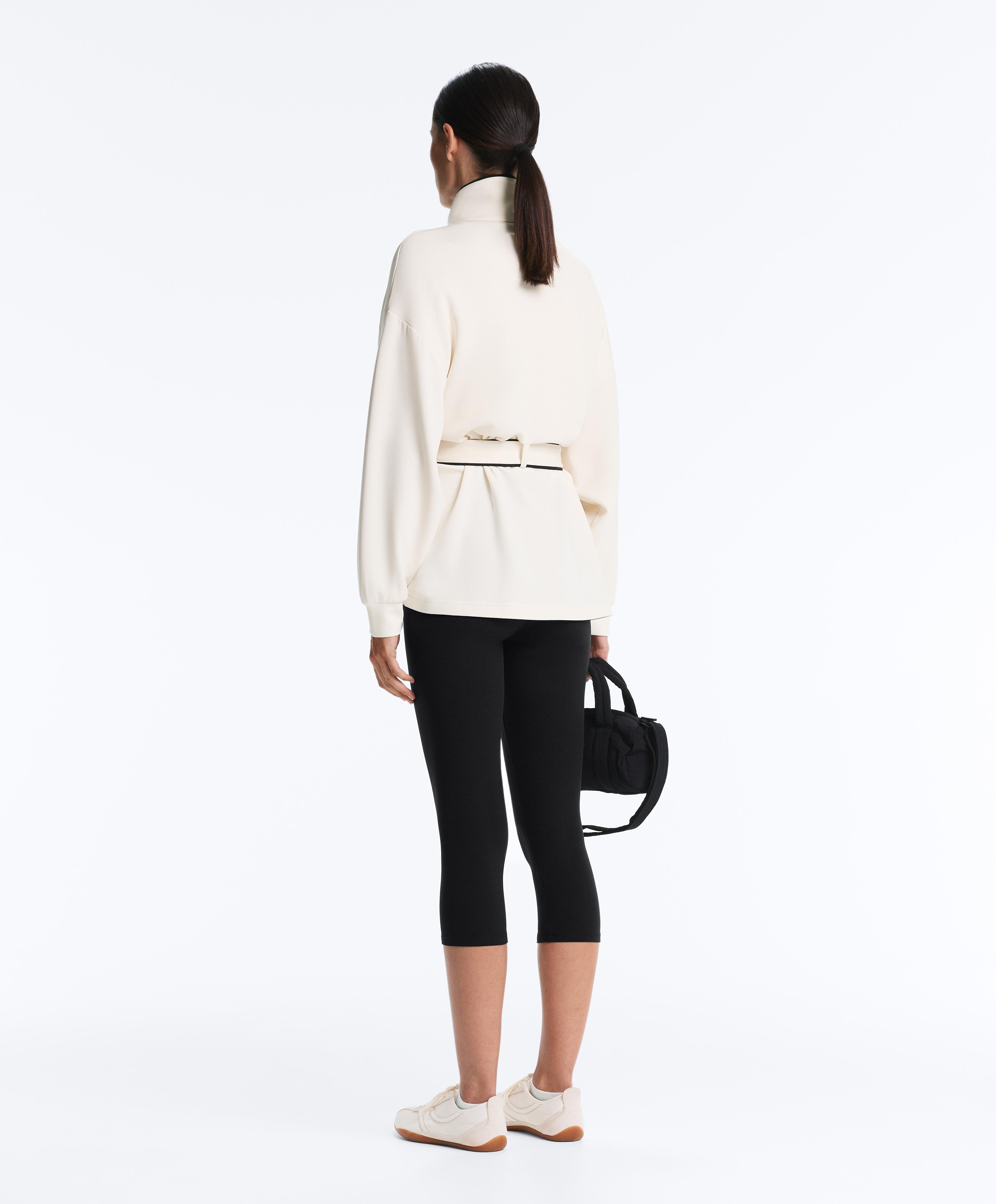 Long piping jacket with soft-touch modal — PALE ECRU