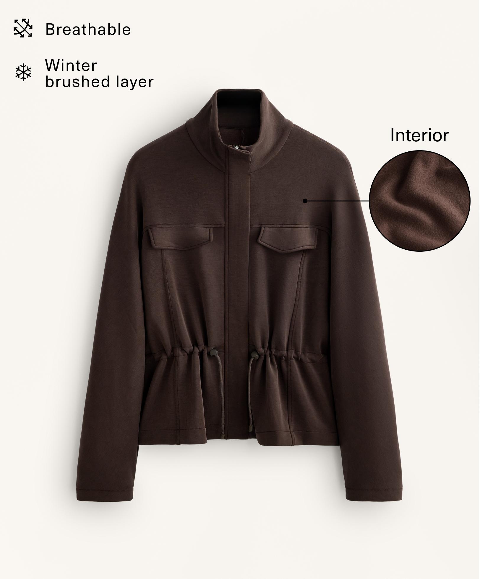 Short adjustable waist jacket with brushed modal Short adjustable waist jacket with brushed modal