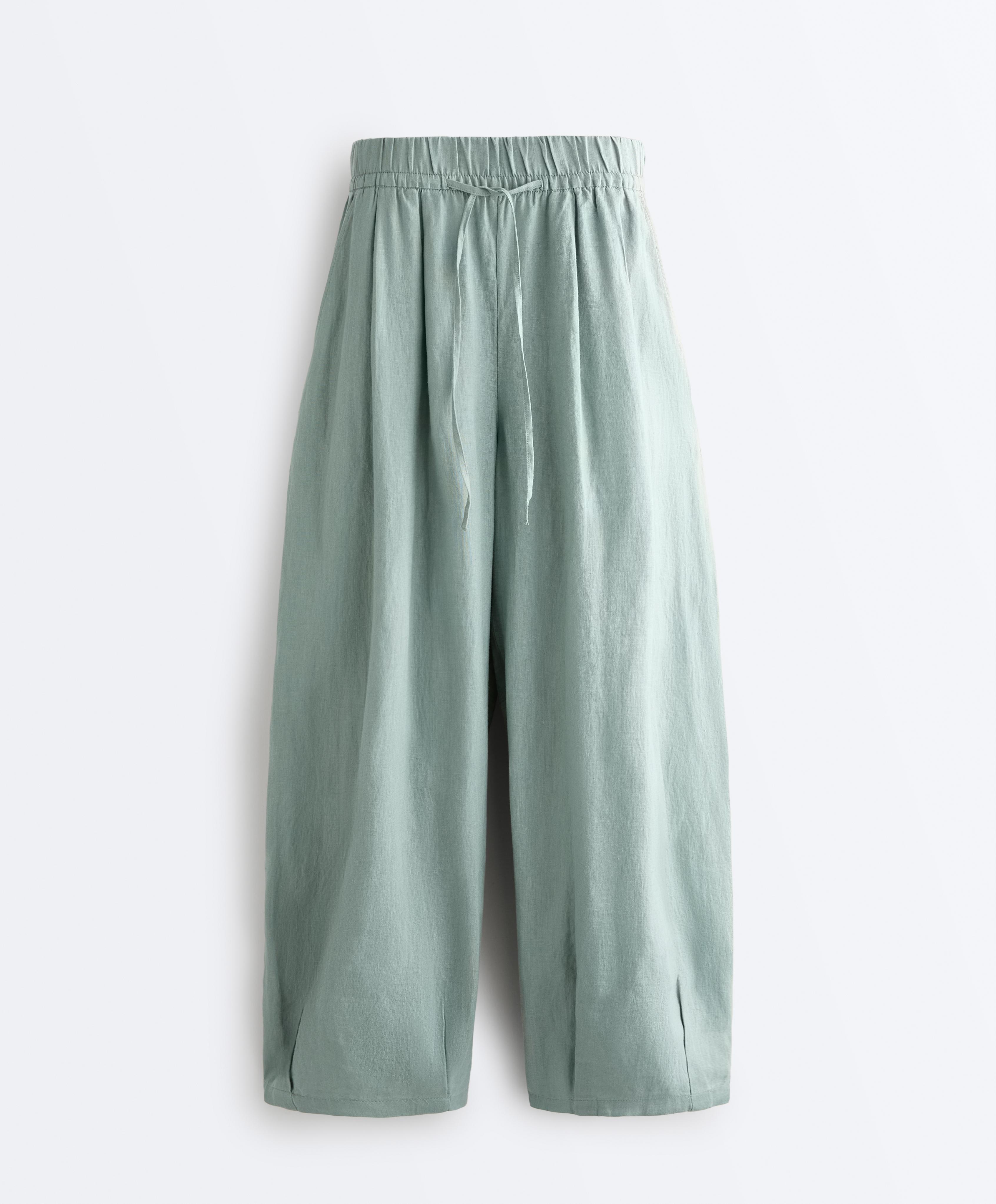 100% linen balloon trousers — AQUAMARINE