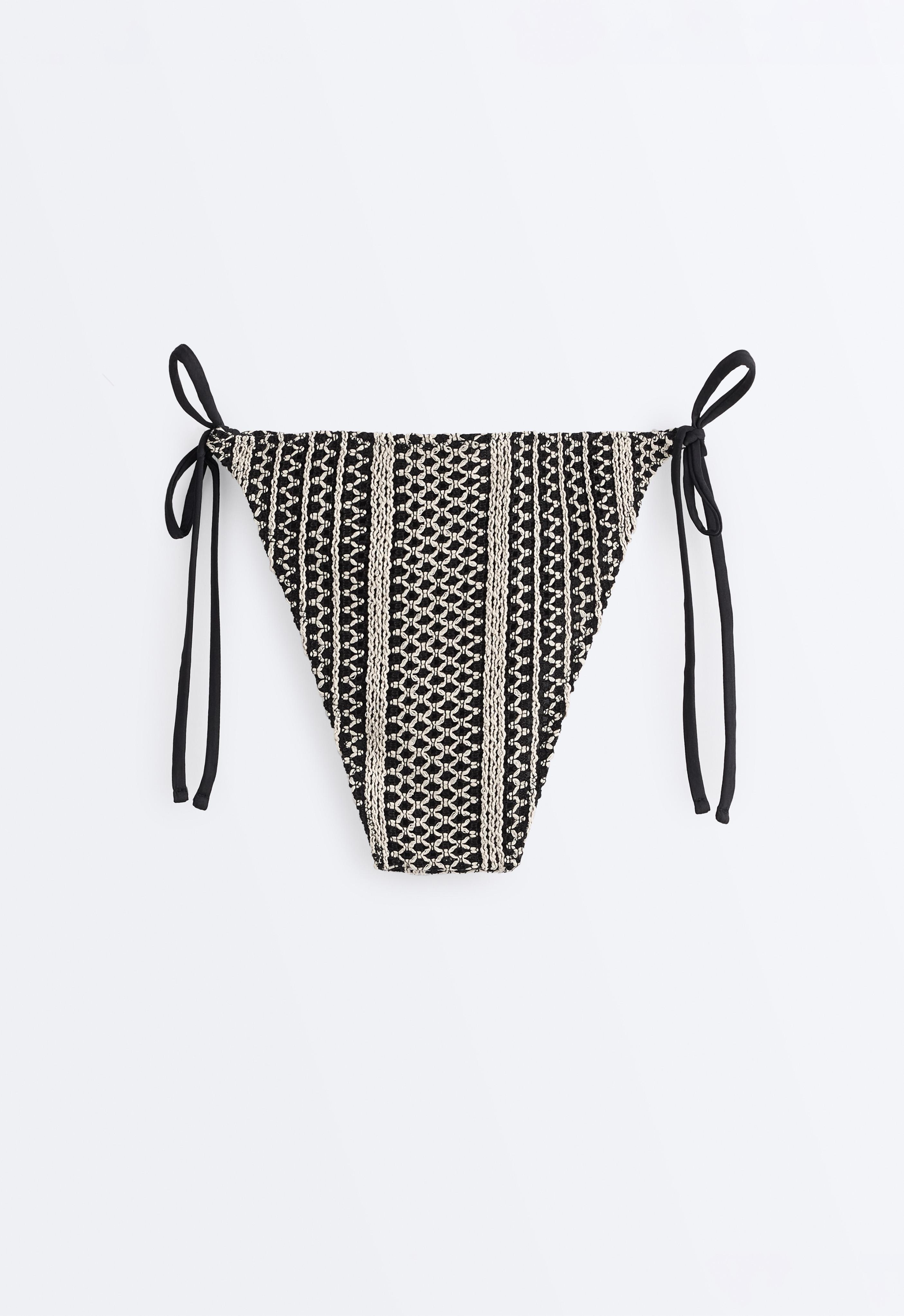Medium-coverage crochet tie bikini briefs — BLACK