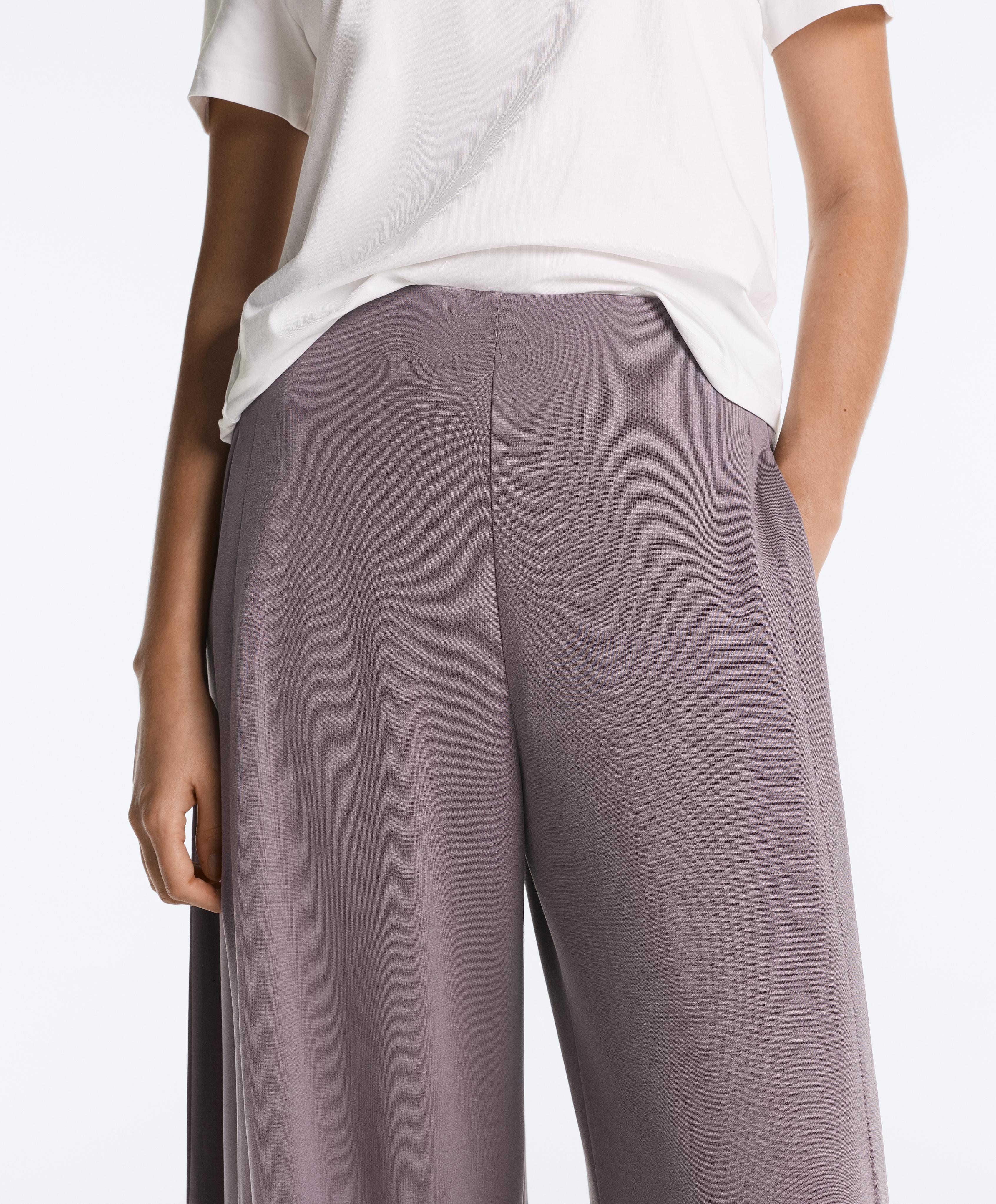 Soft-touch wide-leg trousers with side pleat and modal — GREY-LILAC
