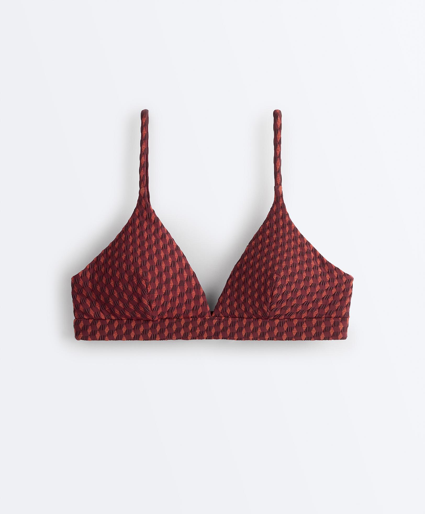 Geometric jacquard triangle bikini top — CHERRY