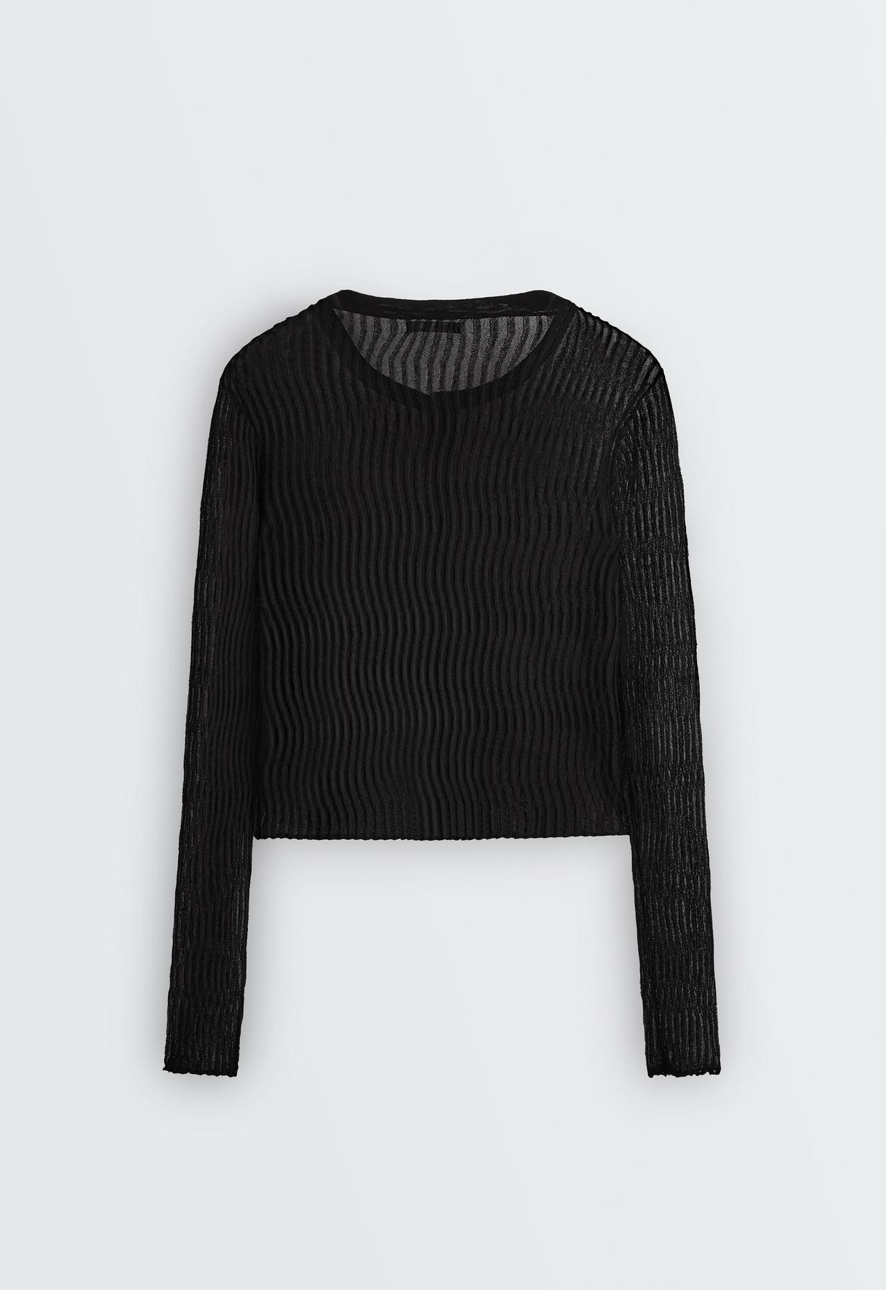 Knit cotton-blend sheer cardigan — BLACK