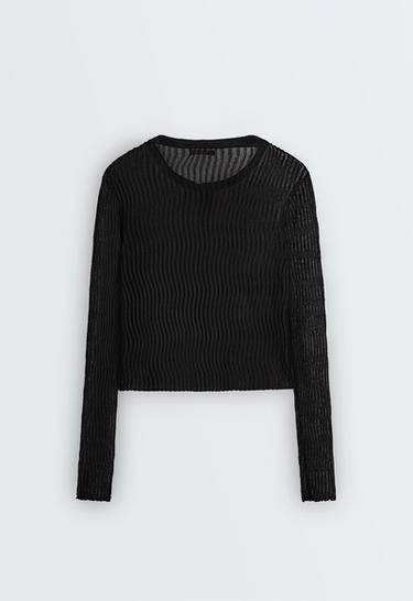 Knit cotton-blend sheer cardigan — BLACK 6