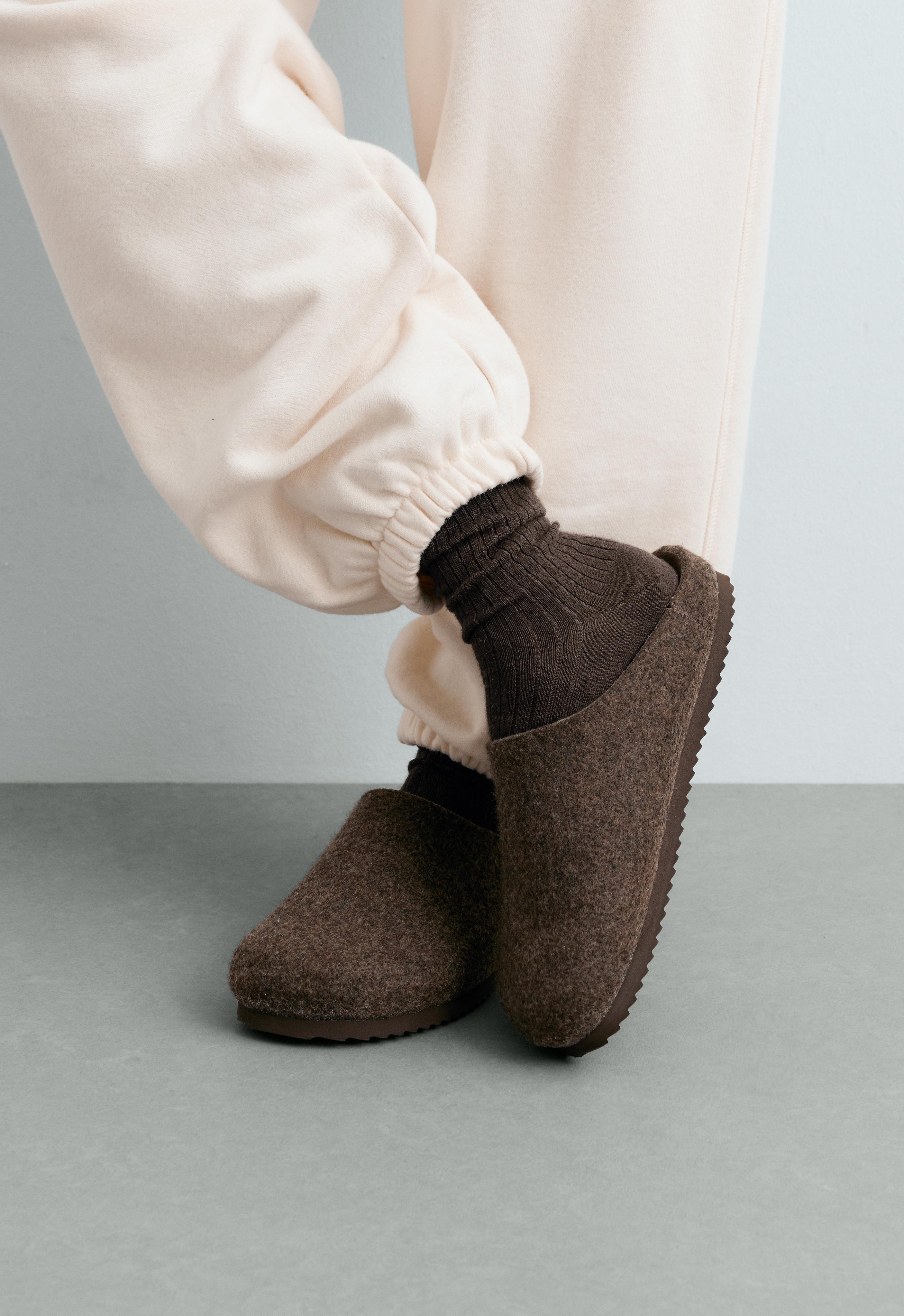 Felt Mule Clogs — BROWN