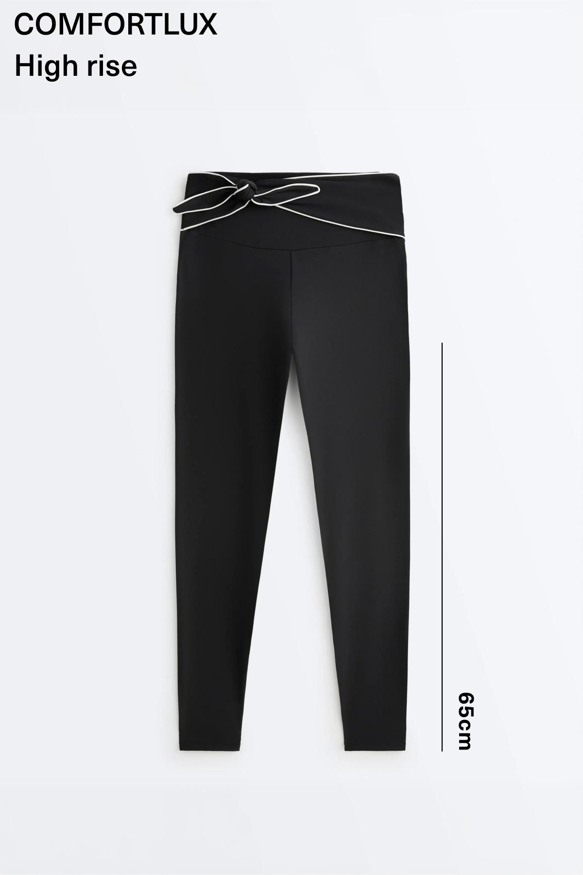 Comfortlux high-rise ankle-length leggings with bow — BLACK