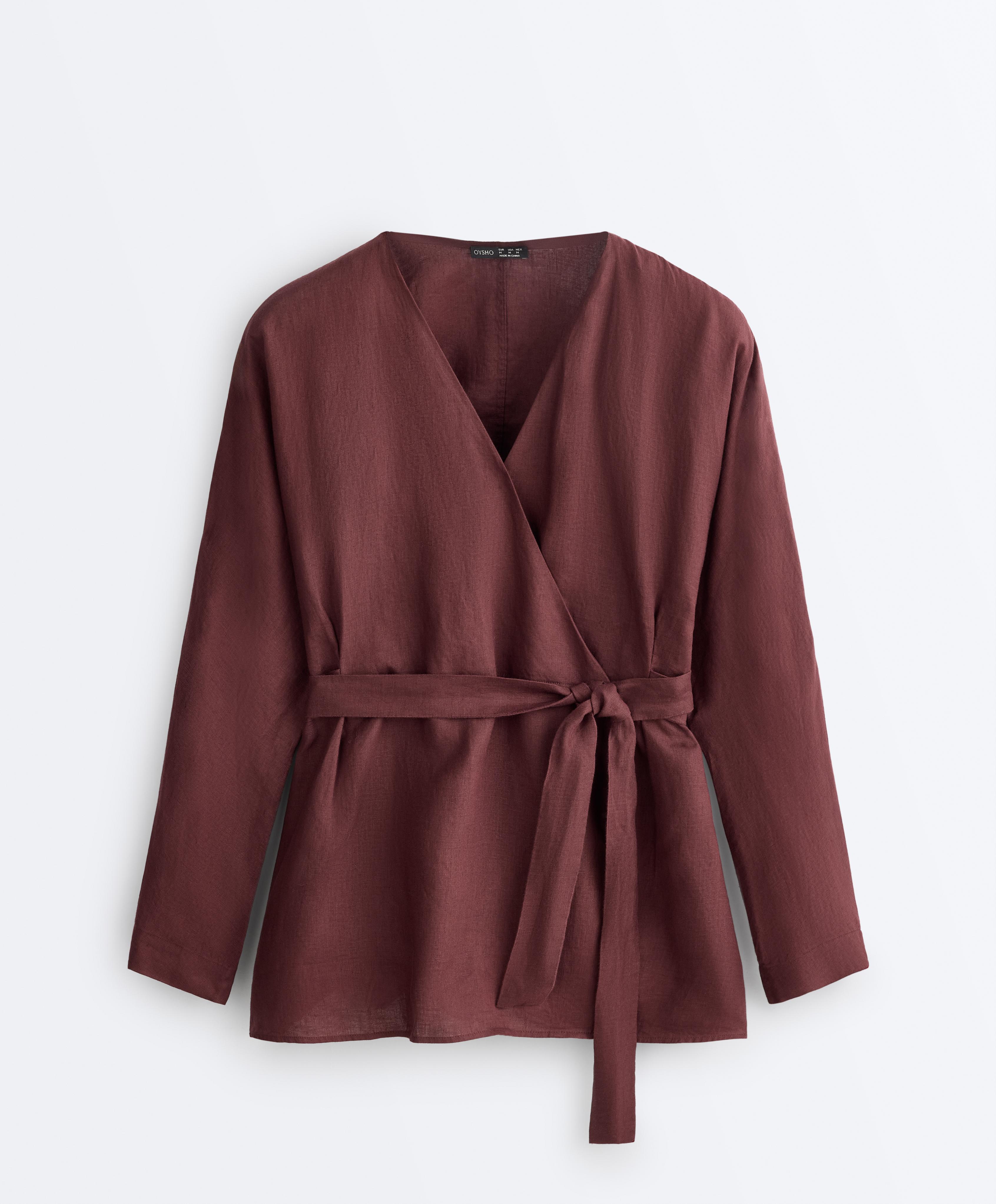 100% linen kimono shirt — BURGUNDY