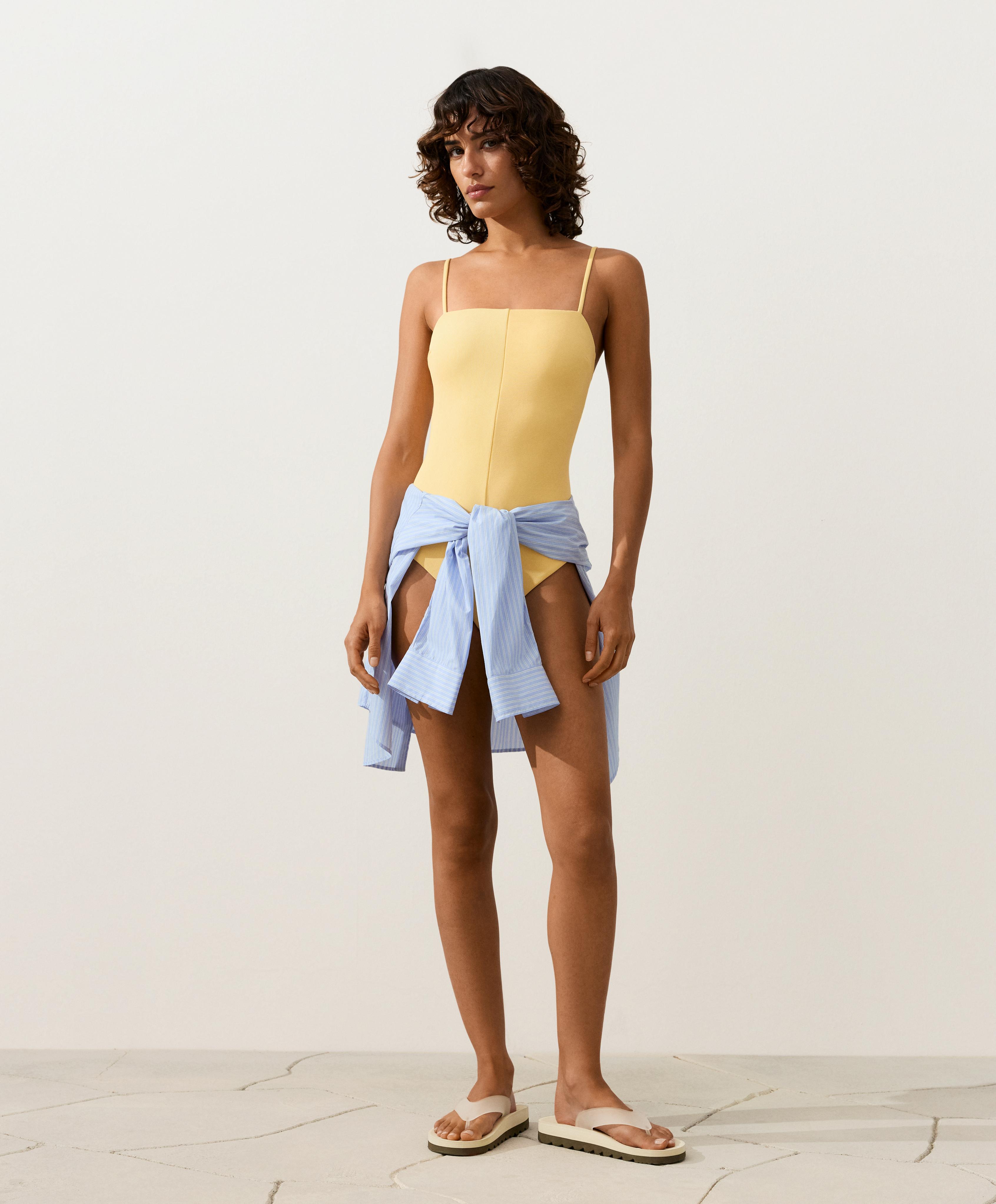 Rib bandeau swimsuit — SOFT YELLOW