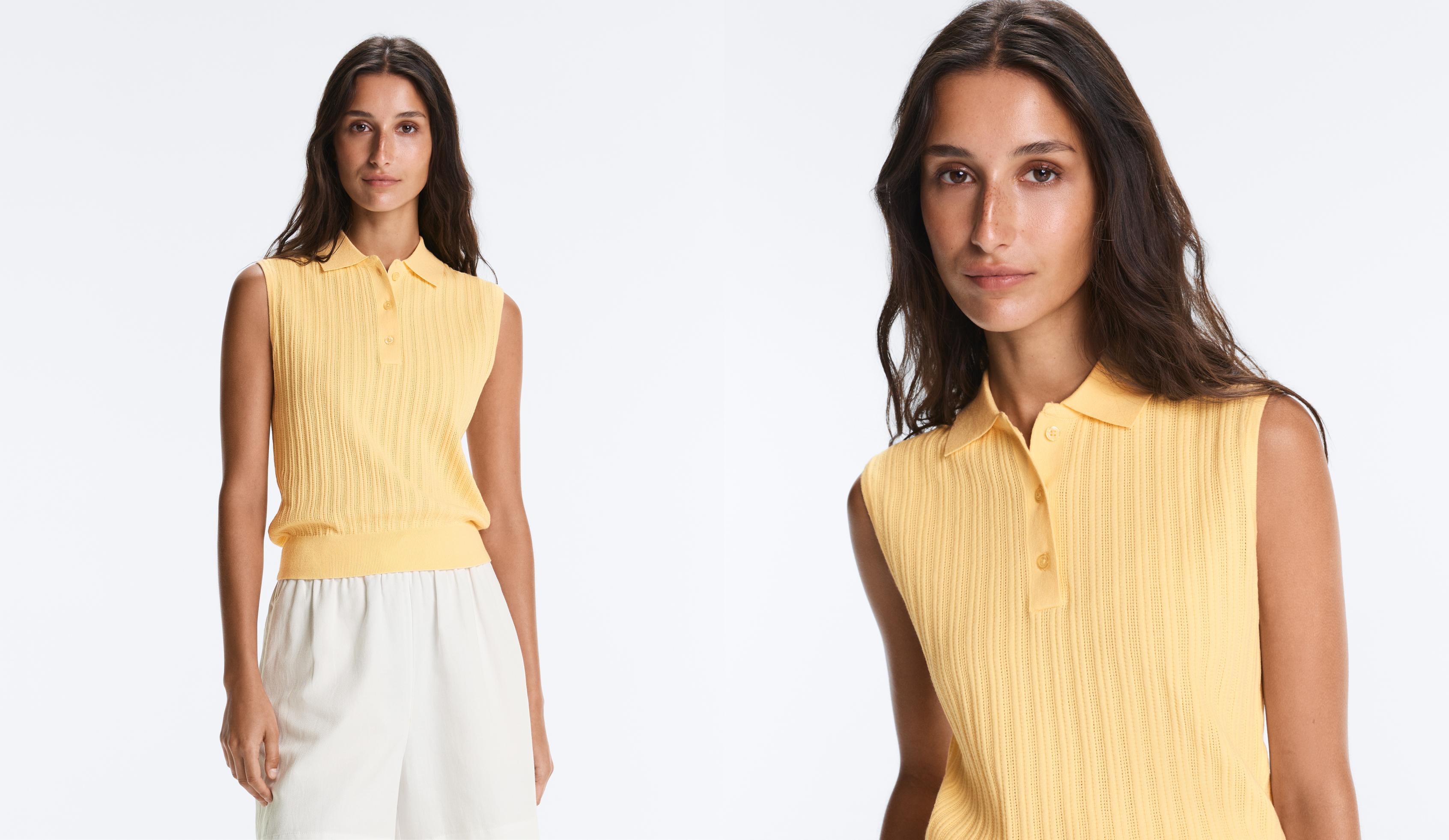 Sleeveless open knit jumper — MID-YELLOW