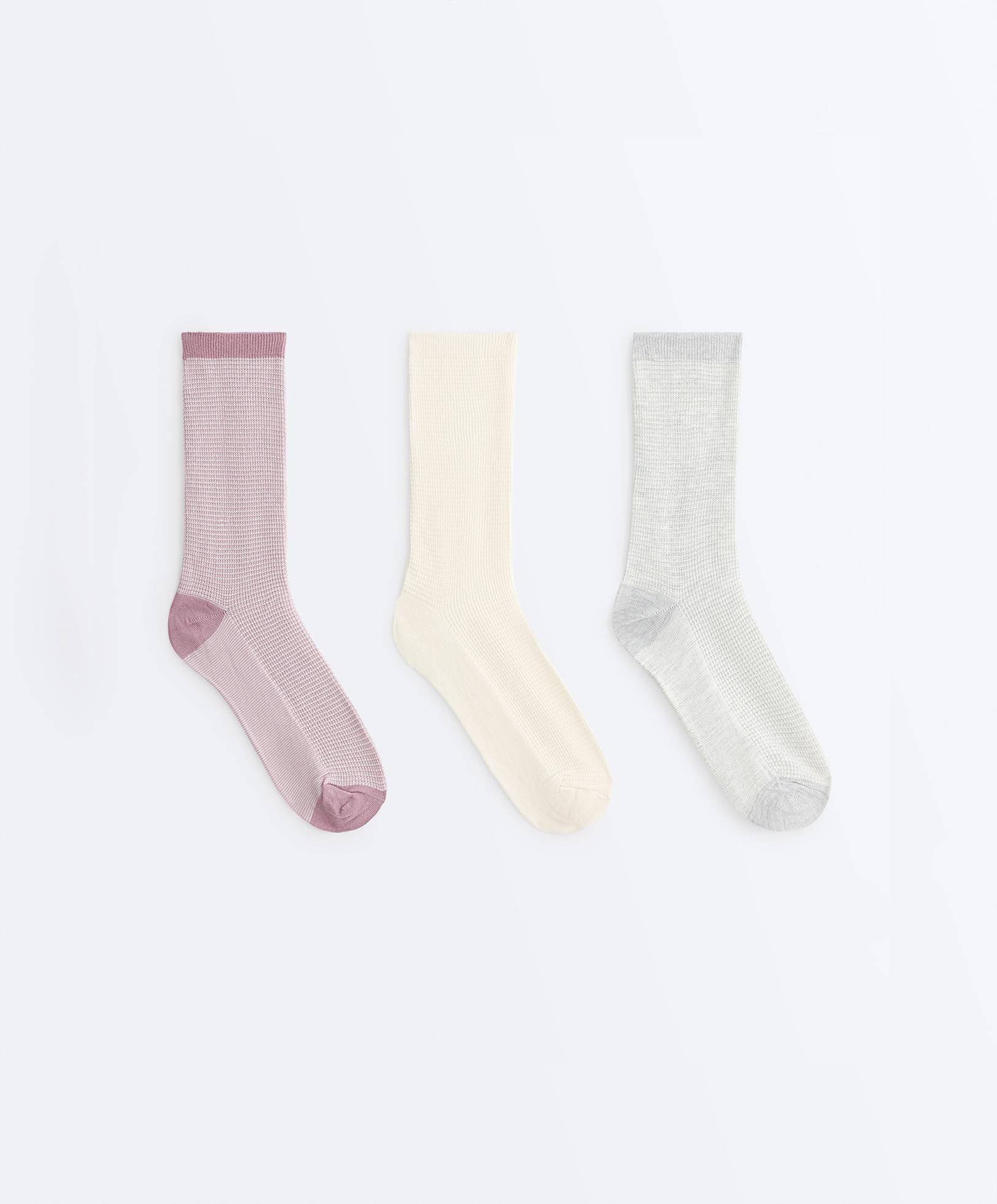 3 pairs of classic cotton textured socks — PINK-MAUVE