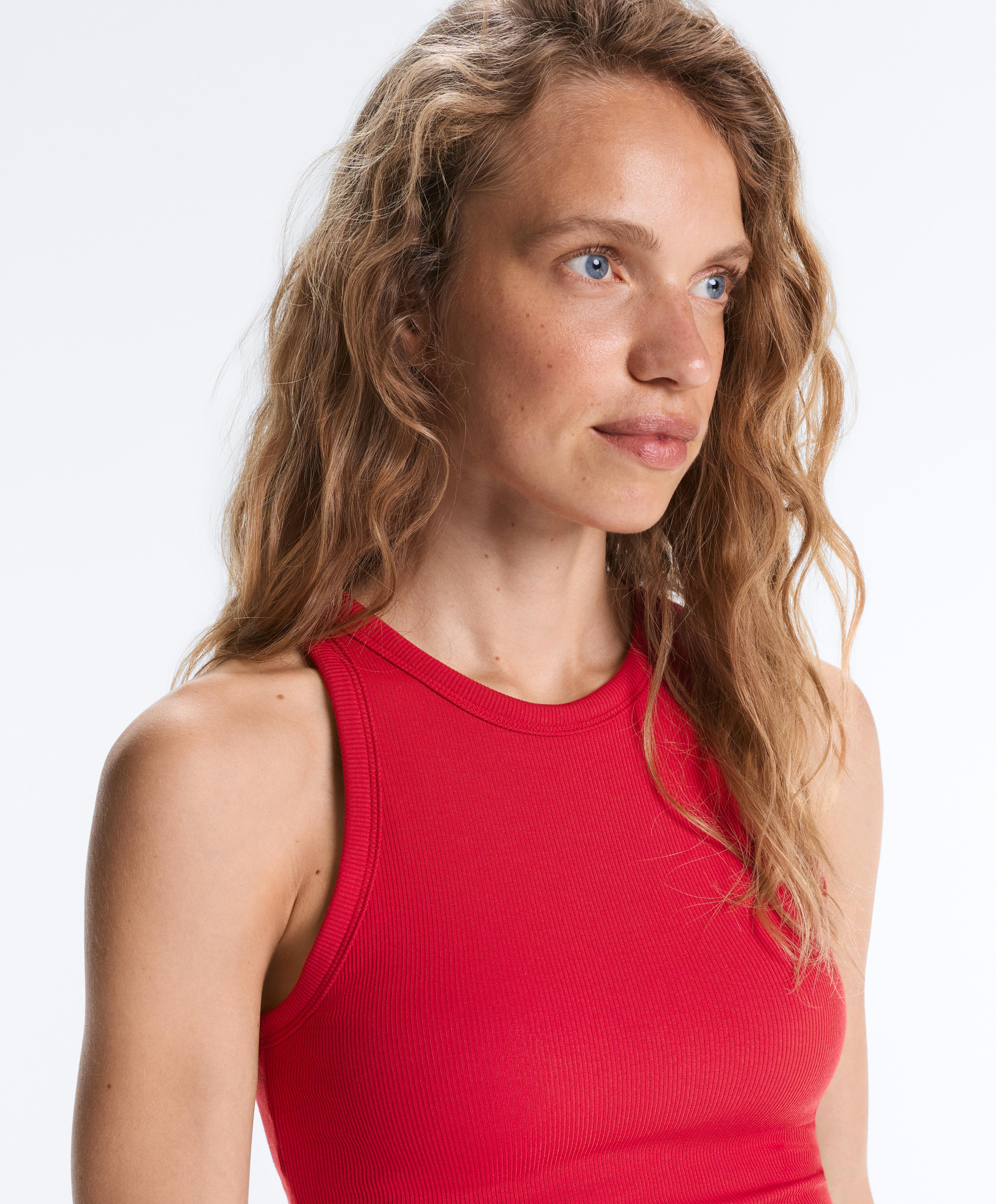 Rib modal blend long tank top — BRIGHT RED