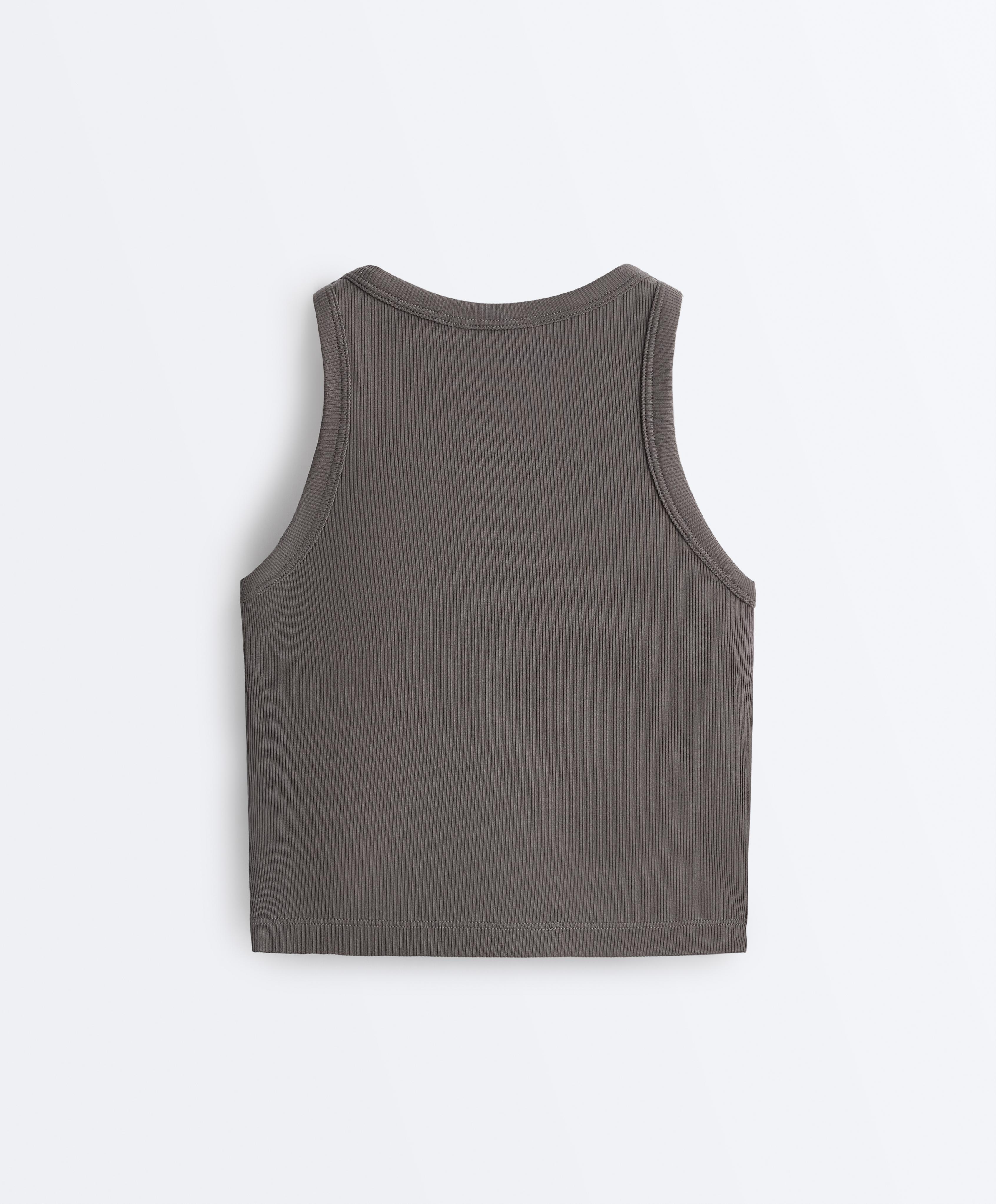 Rib modal blend long tank top — CHARCOAL
