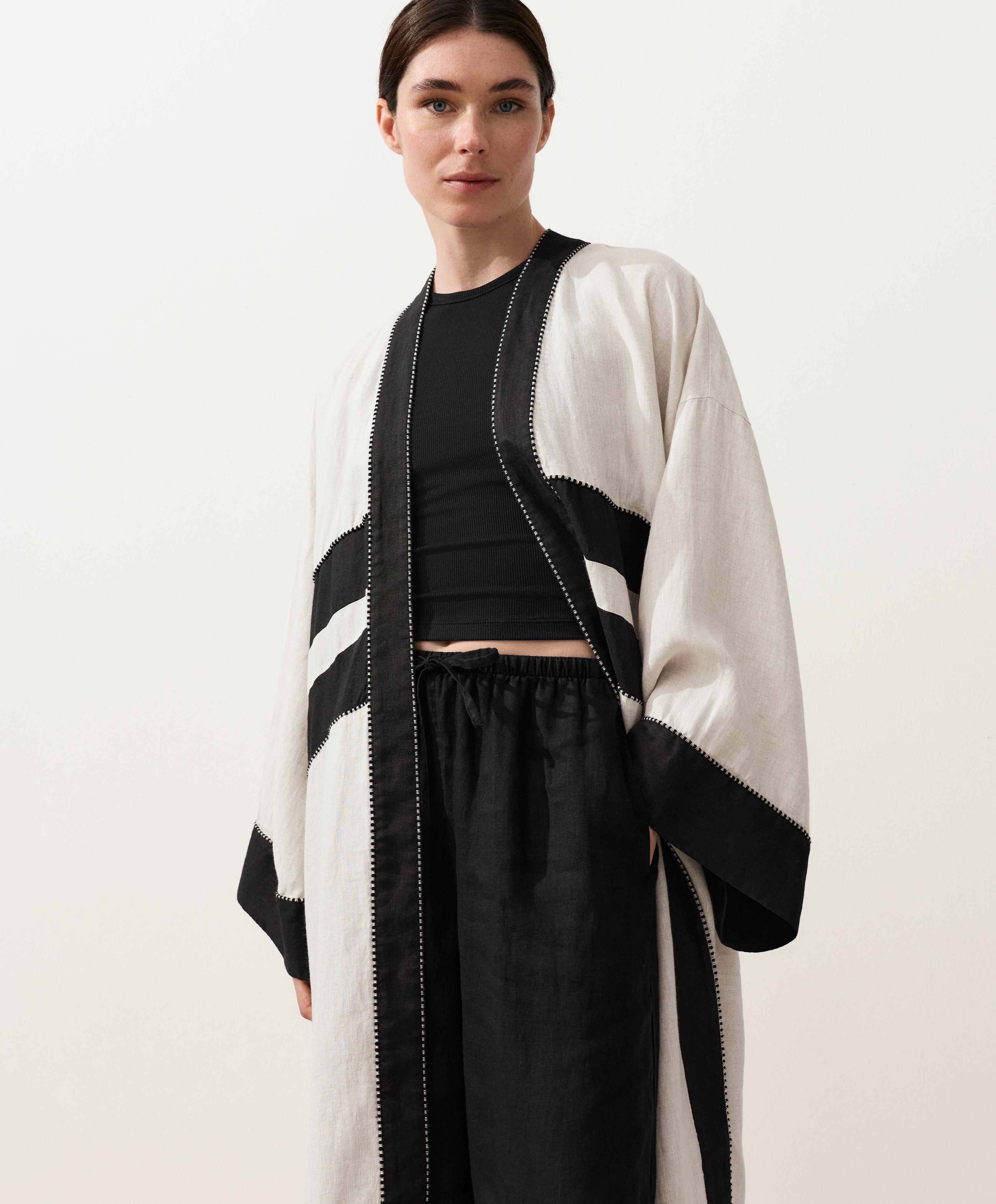 100% linen contrast Kaftan — SAND MELANGE