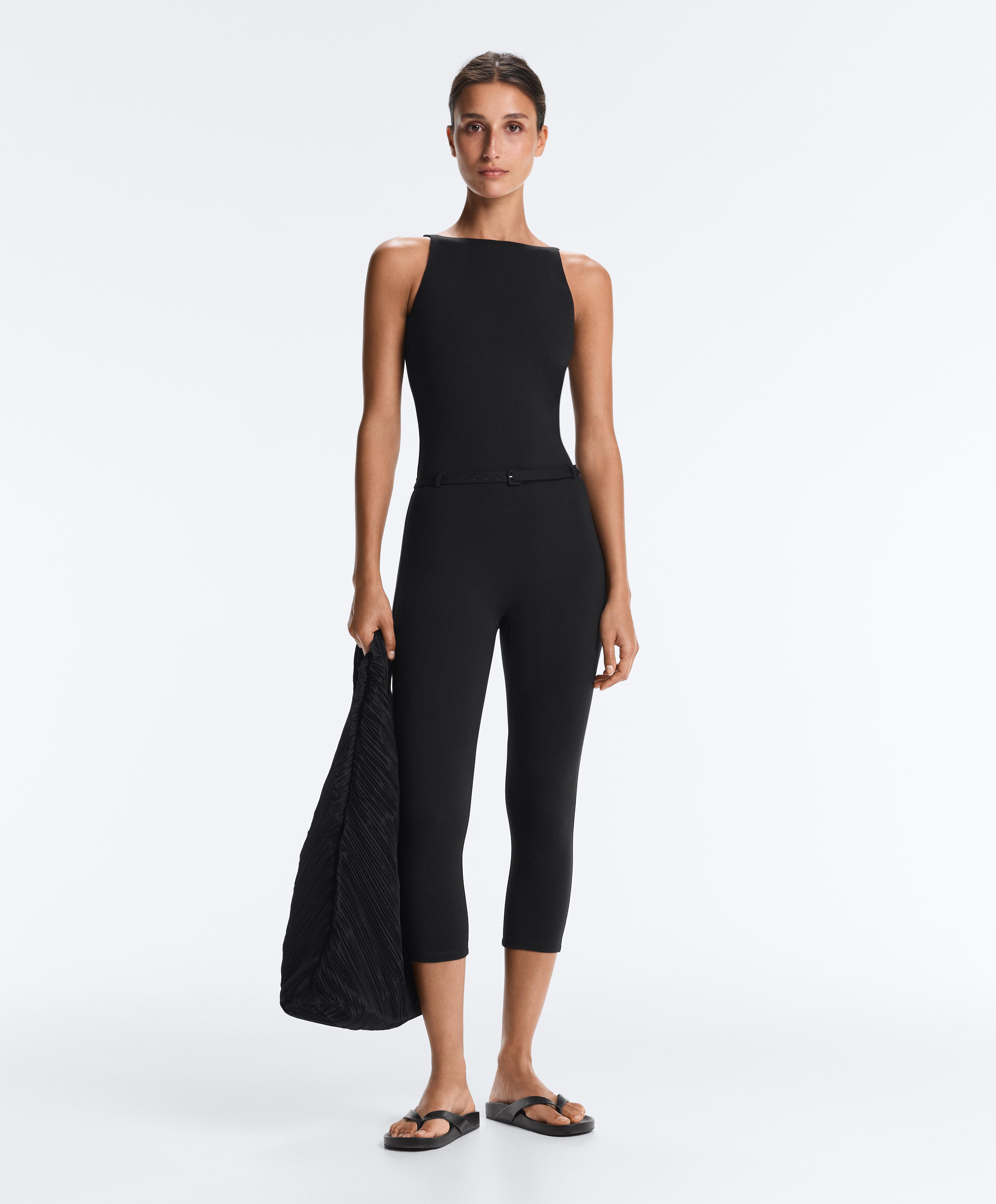 Comfortlux capri jumpsuit with belt — BLACK