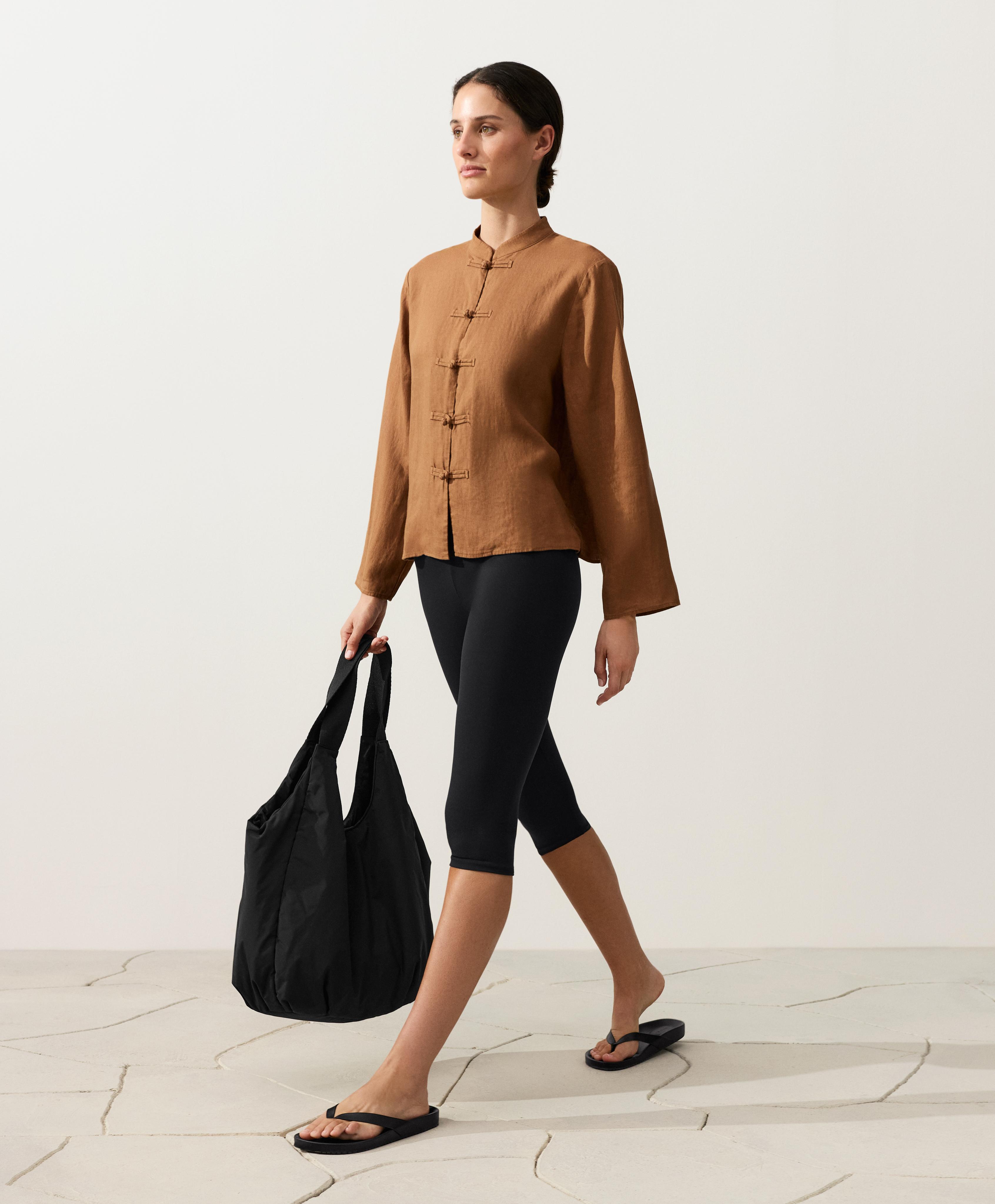 100% linen stand-up collar shirt — TOFFEE