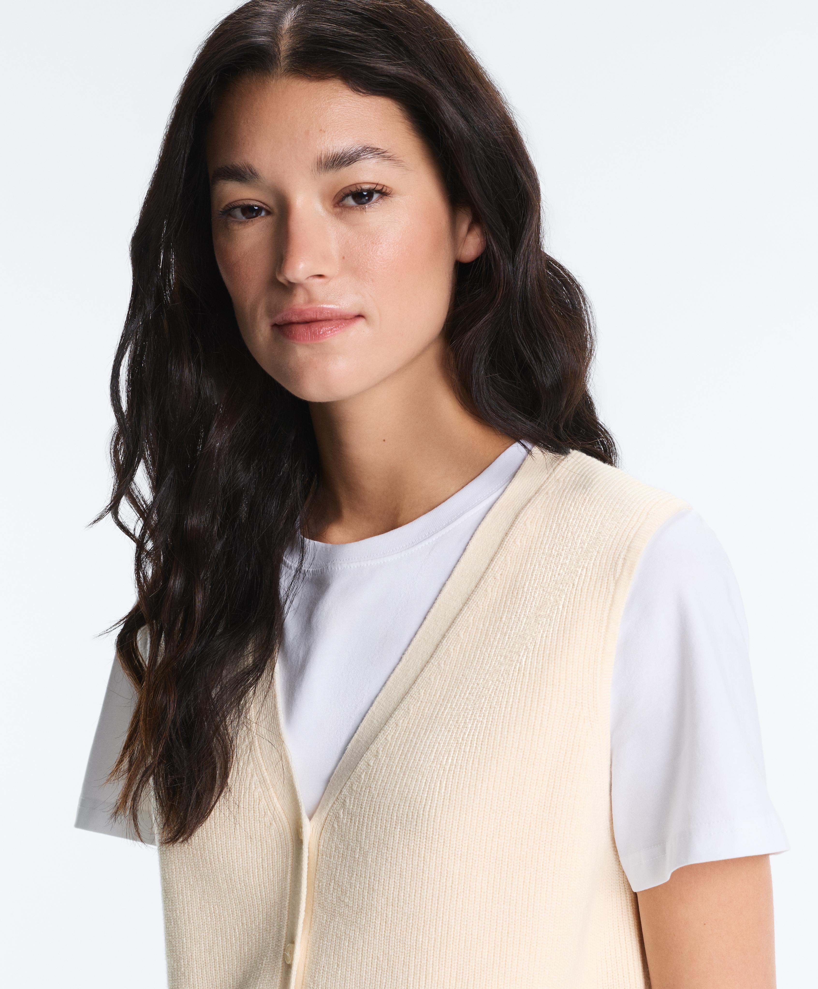 Cotton blend V-neck knit cardigan — ECRU