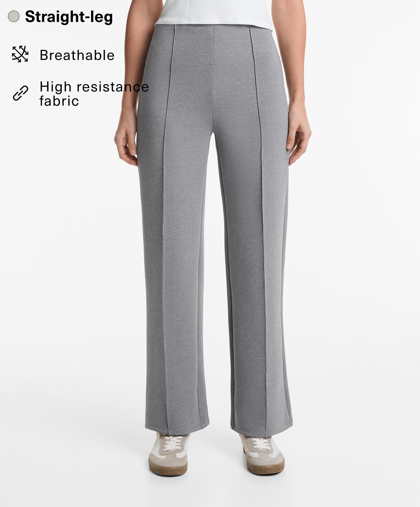 Neoprene-effect straight-leg trousers with crease