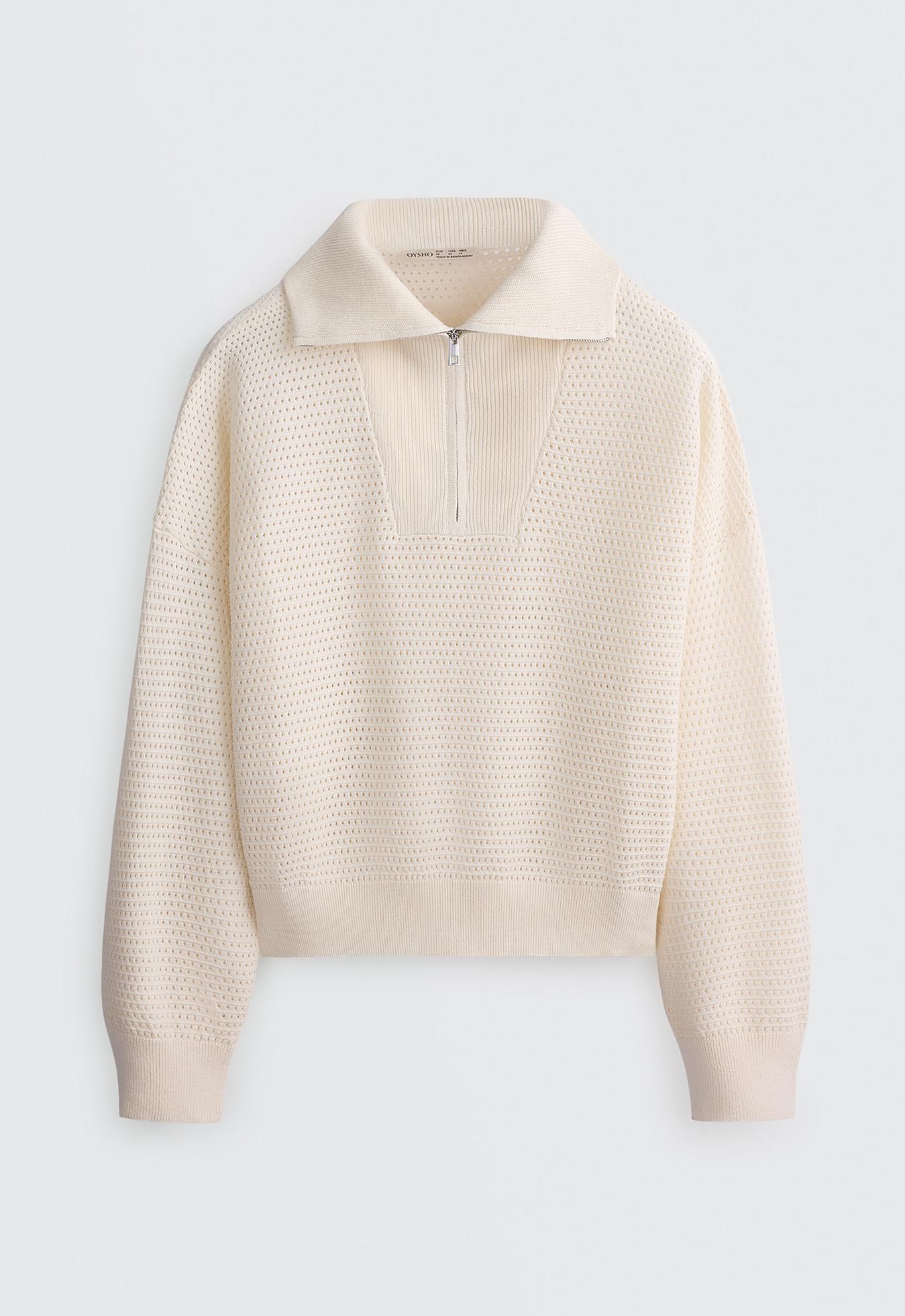 Cotton-blend open knit jumper — PALE ECRU