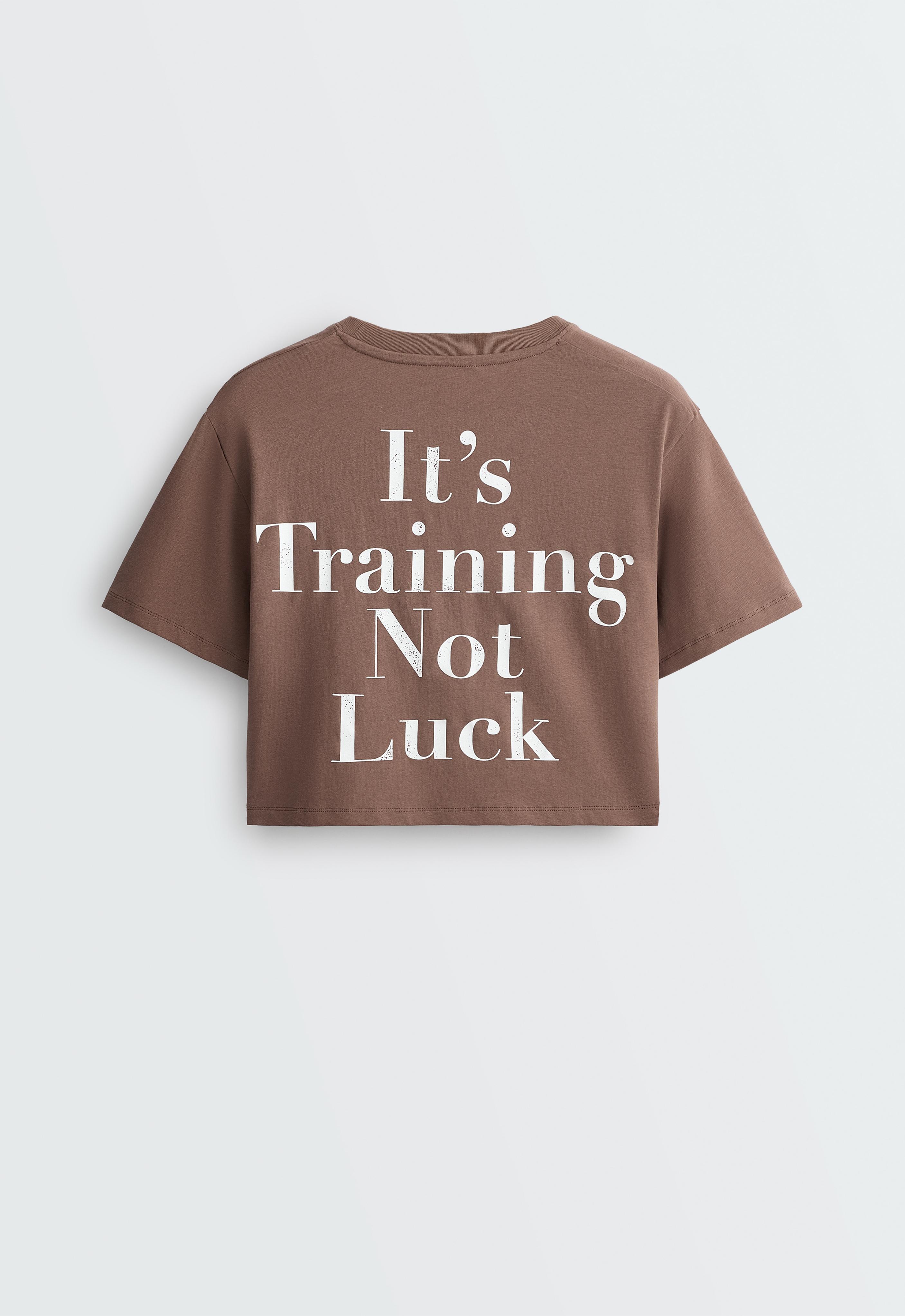 Boxy cropped cotton blend slogan T-shirt — BROWN