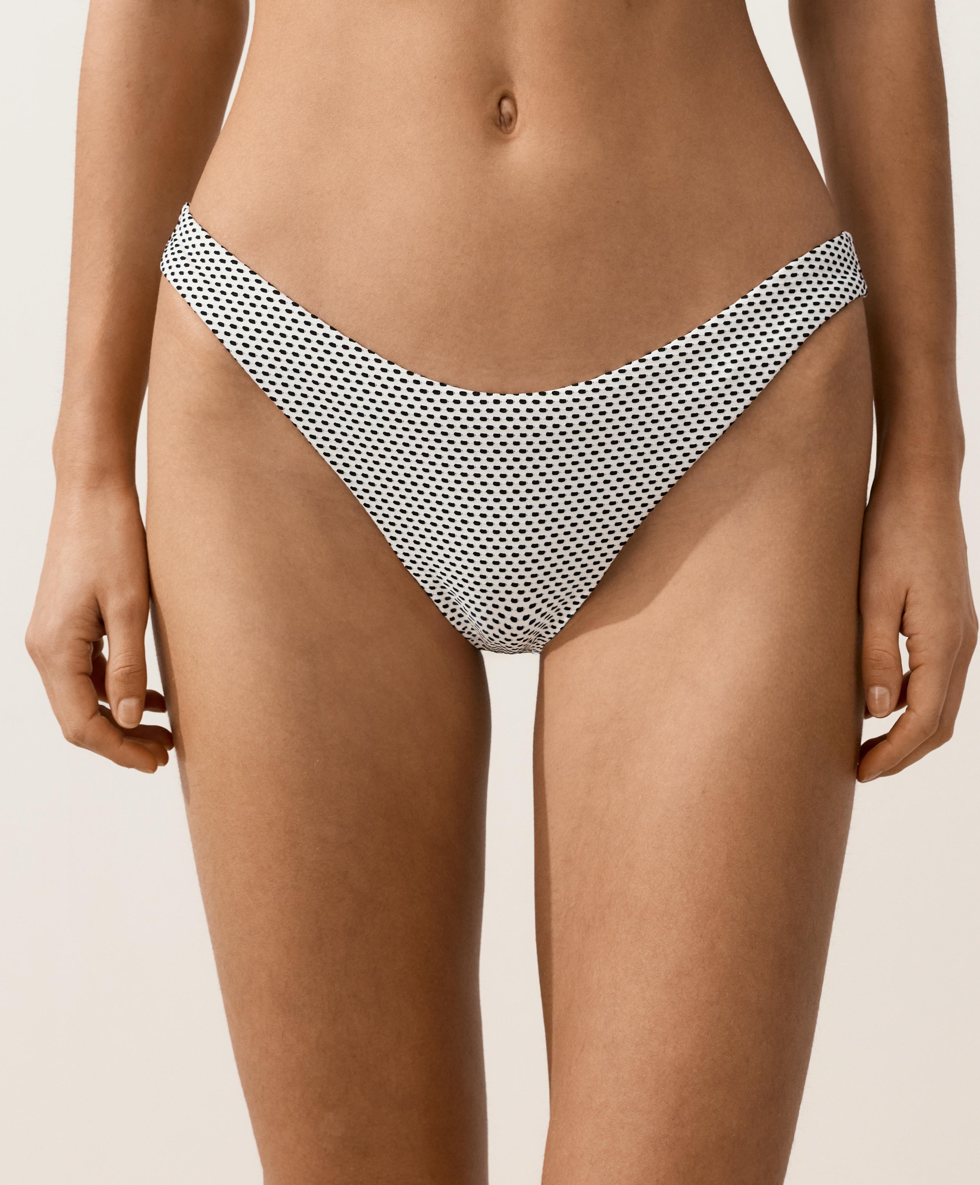 Polka dot jacquard U-cut medium-coverage bikini briefs — PALE ECRU