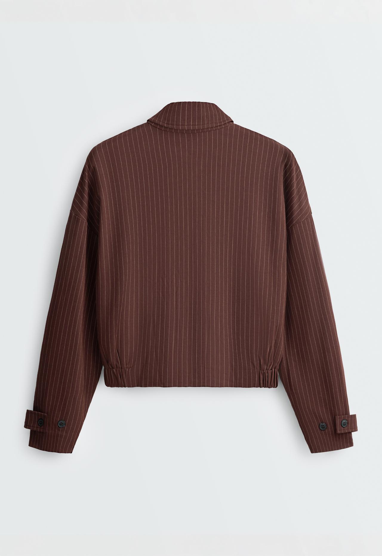 Pinstripe piqué polo neck jacket with cotton — CHOCOLATE