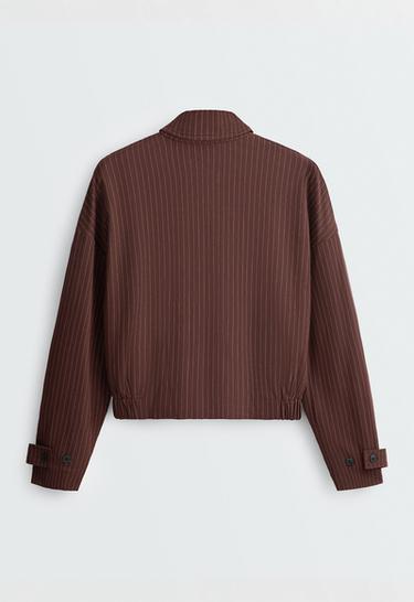 Pinstripe piqué polo neck jacket with cotton — CHOCOLATE 8
