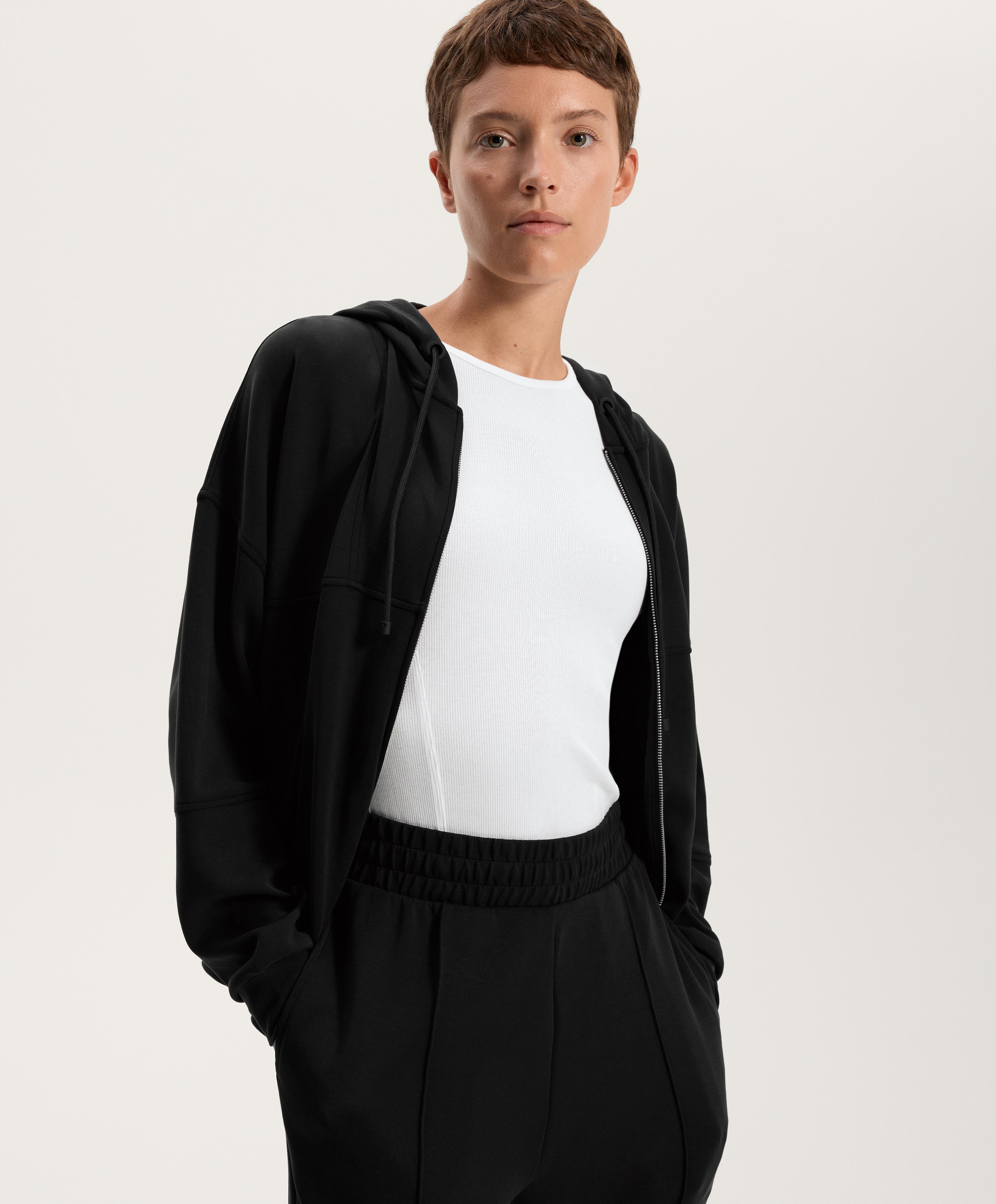 Soft-touch hooded jacket with modal — BLACK