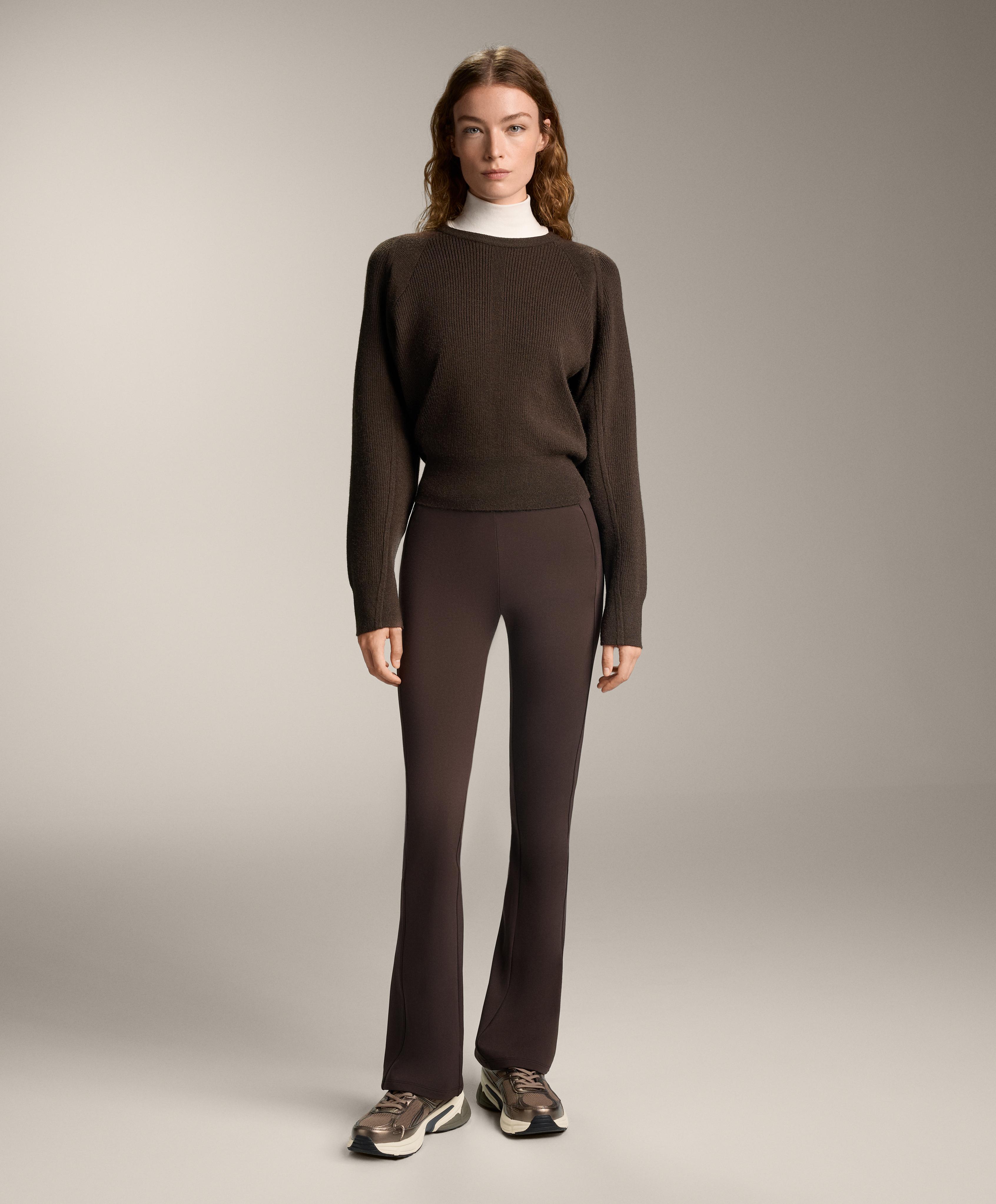 High rise warm flare trousers with pockets — DARK REDDISH‑BROWN