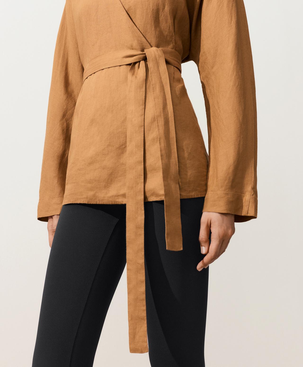 100% linen striped kimono shirt — MUSTARD