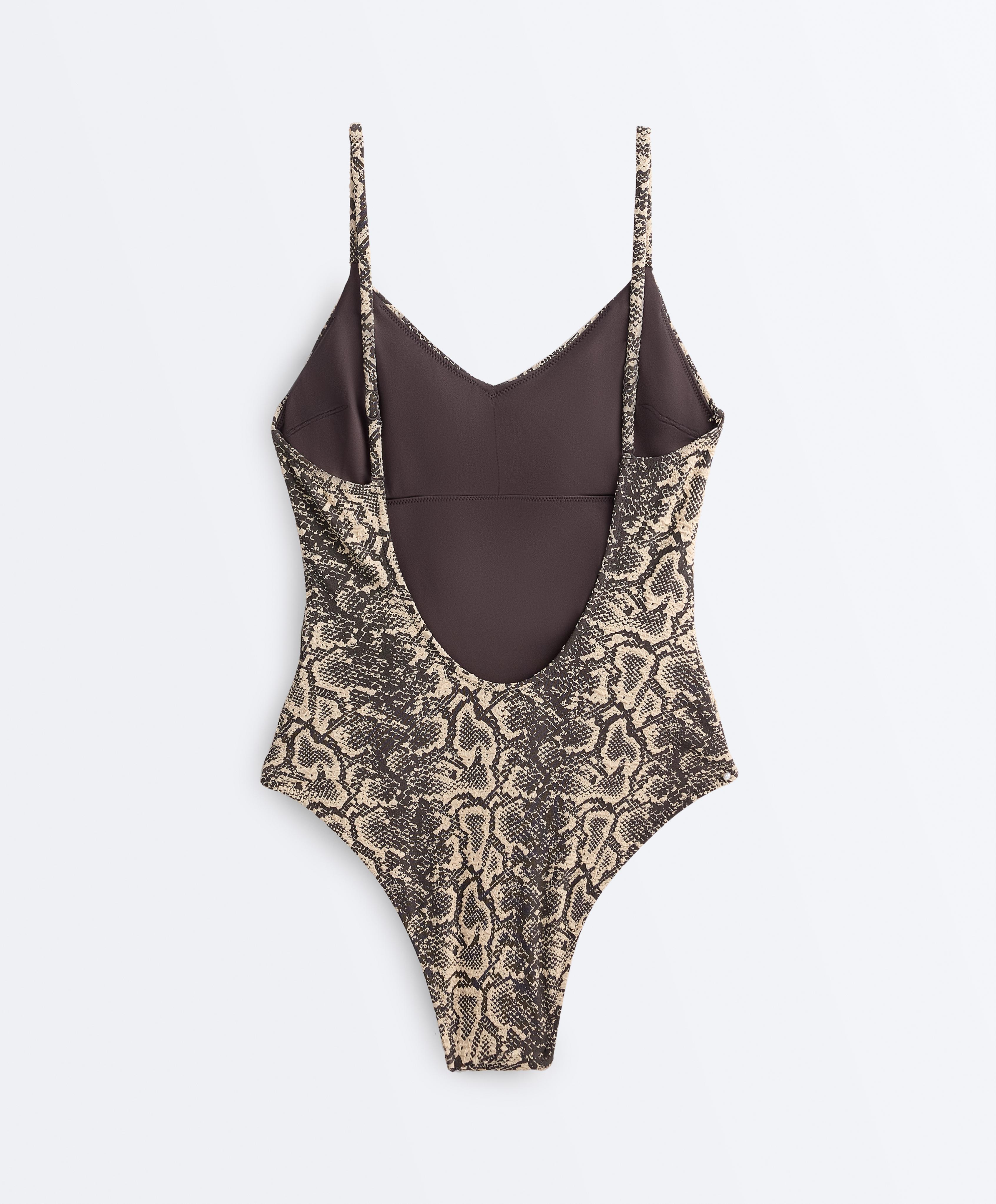 【OYSHO】フロントVカットピケ生地ワンピース水着/Sサイズ Snake print swimsuit | OYSHO Canada
