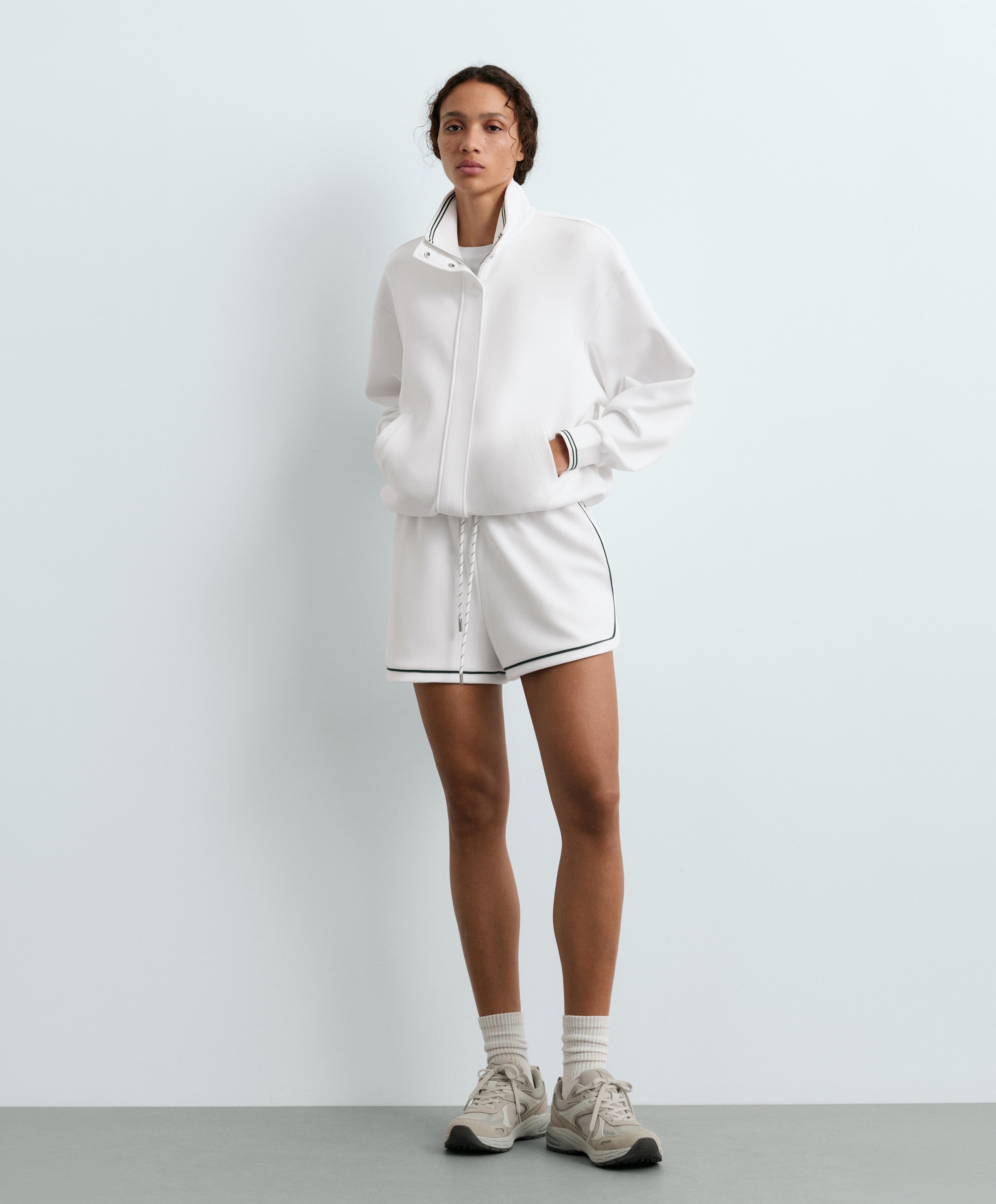 Cotton piqué shorts with piping — WHITE 