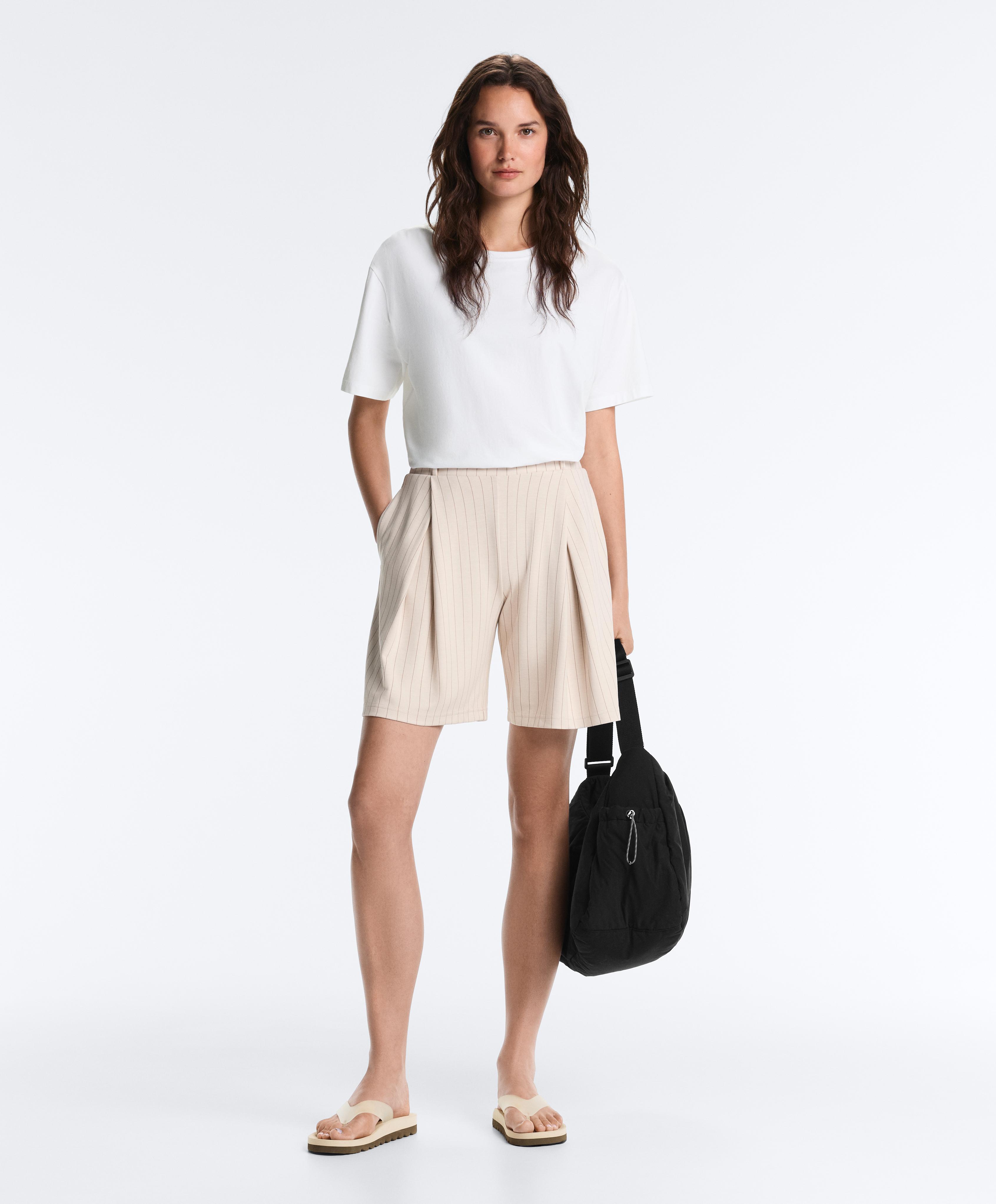 Wide striped pleated bermuda shorts — SANDY