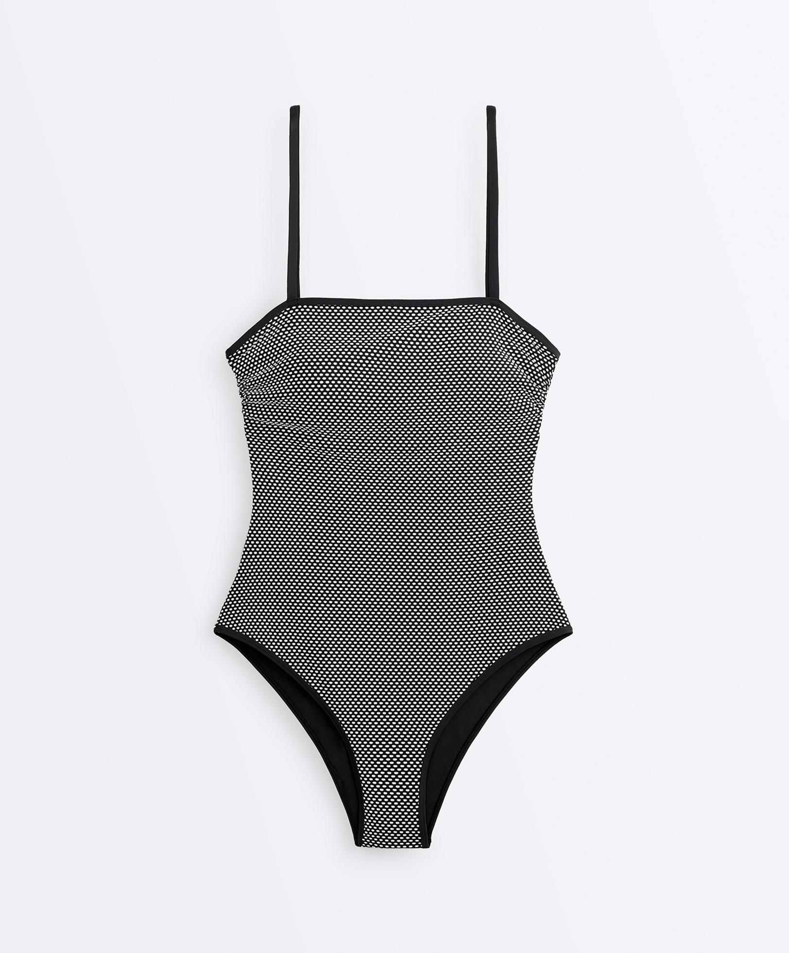 Polka dot jacquard bandeau swimsuit — BLACK