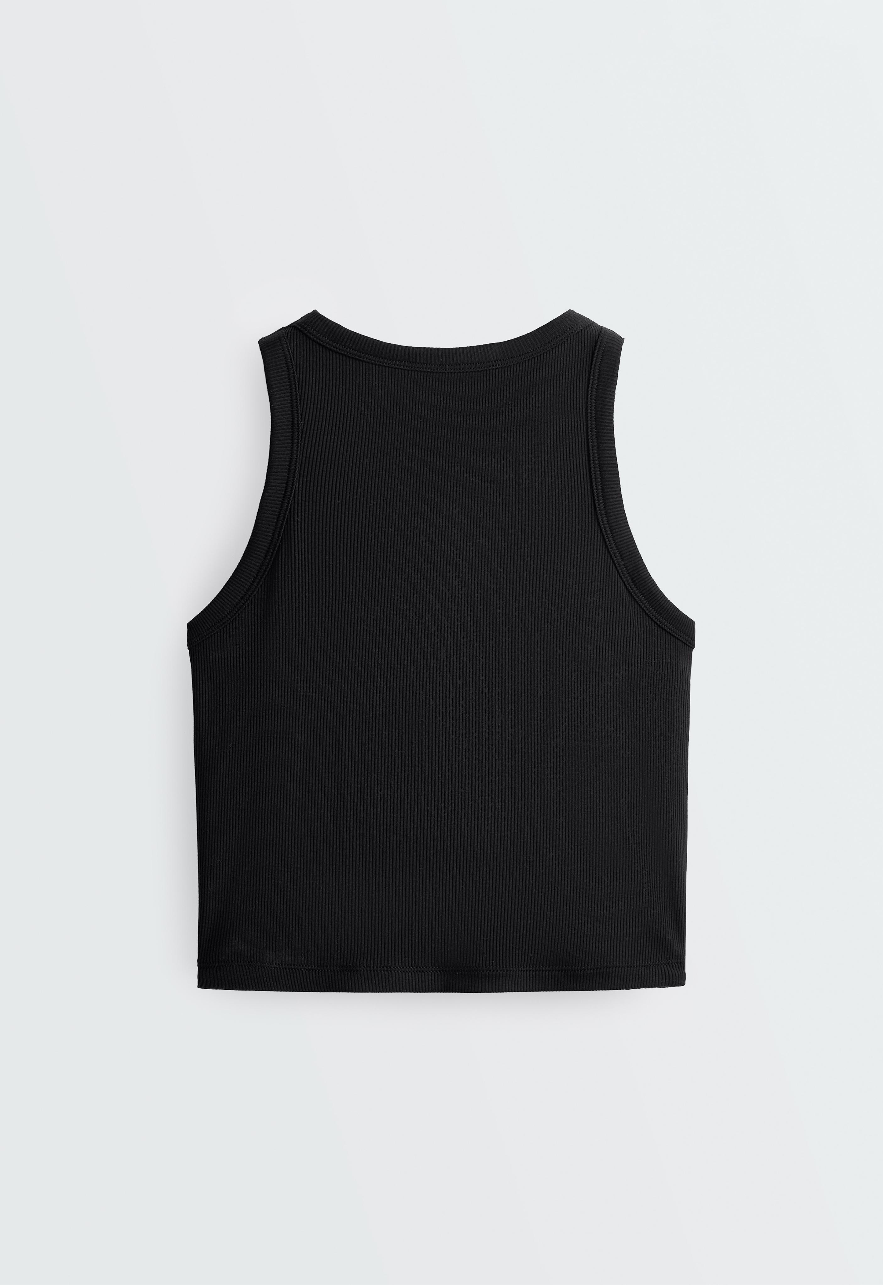 Rib modal blend long tank top — BLACK