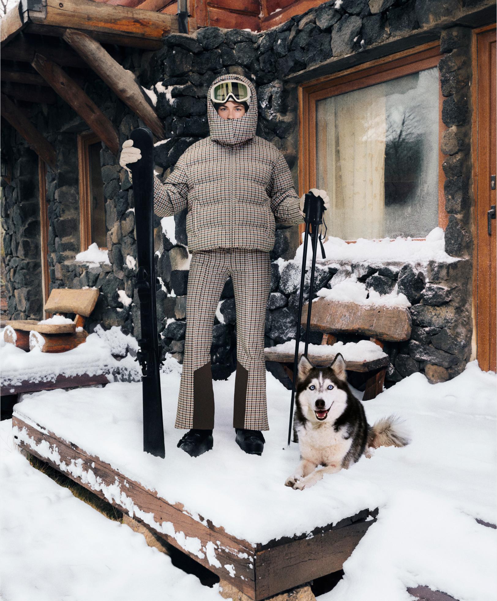 Water-resistant printed high-rise flare stretch SKI trousers — PALE MINK