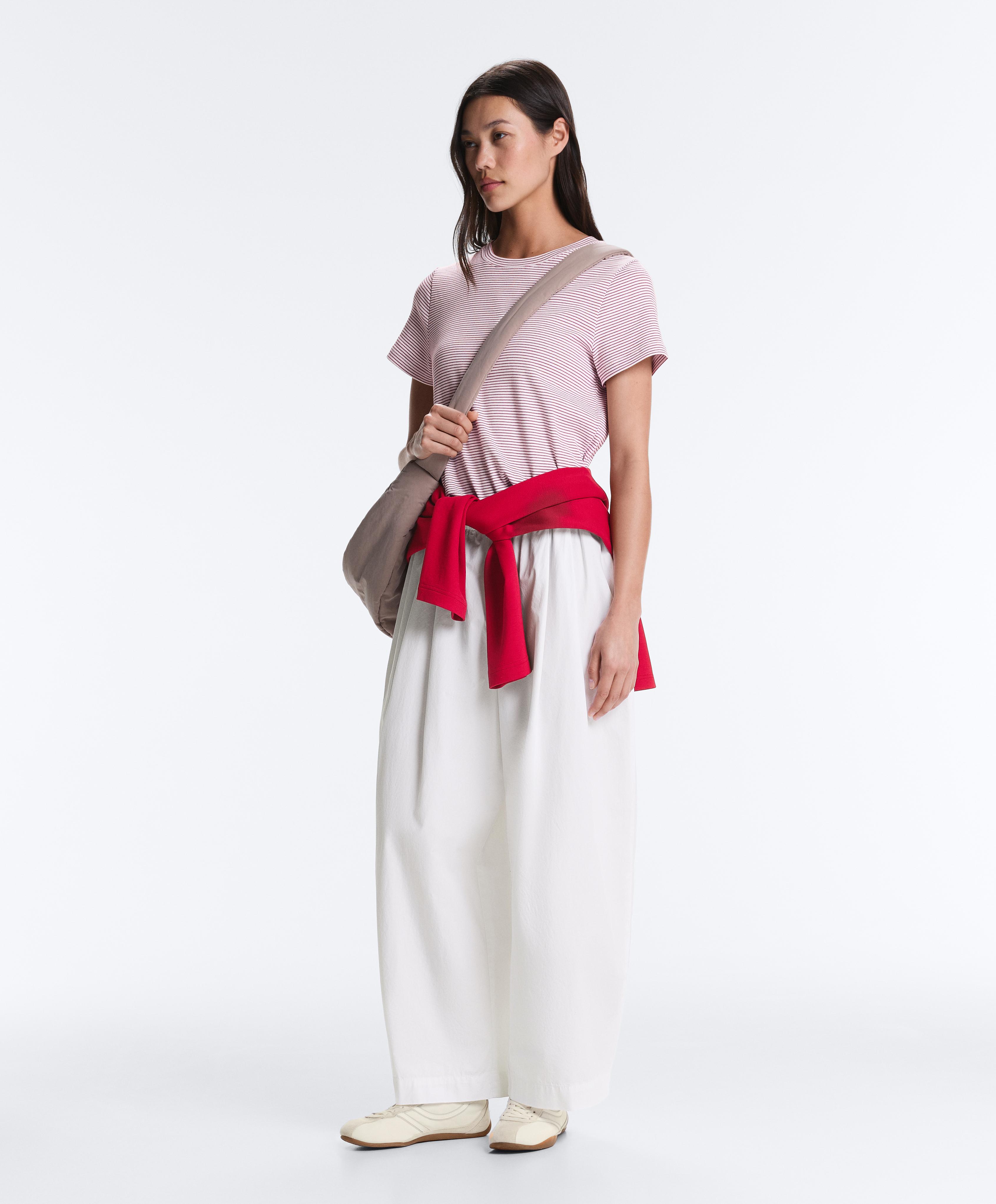 Pleated 100% cotton tapered trousers — WHITE 