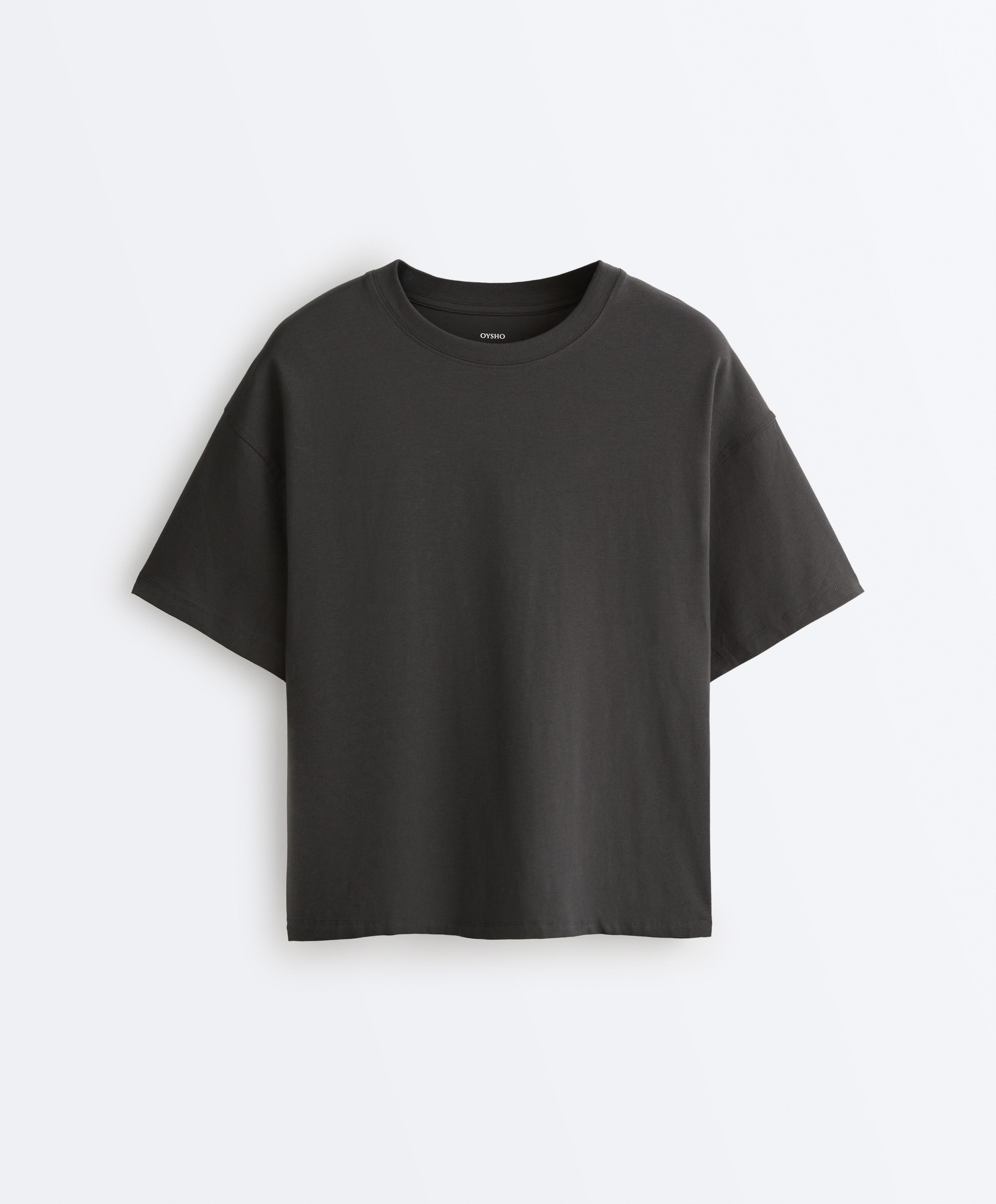 Boxy short-sleeve cotton blend T-shirt — ASPHALT