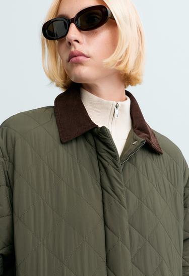 Long padded Fellex® jacket with AEROGEL and contrast collar — KHAKI 4