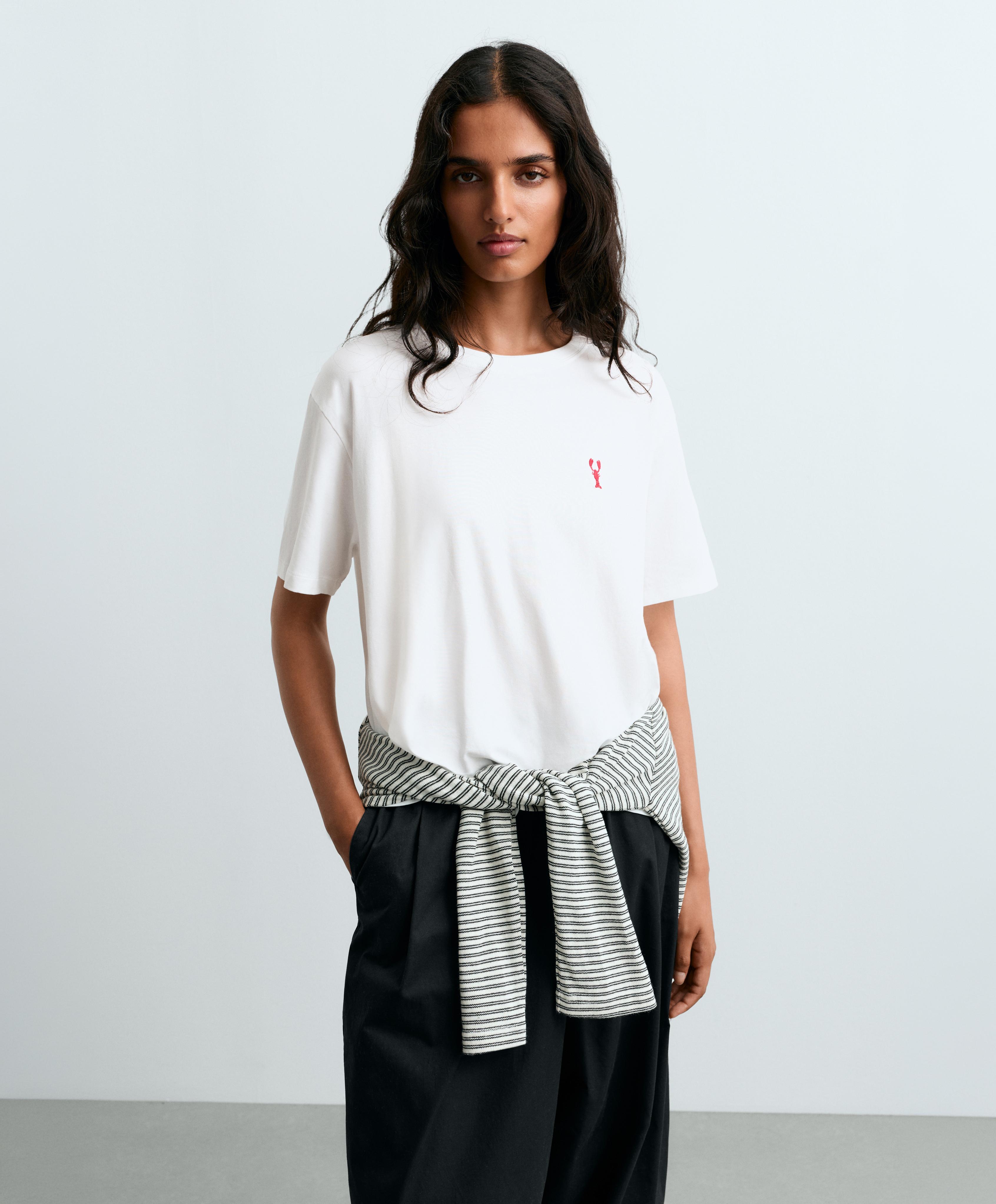 Boxy short-sleeved embroidered cotton blend T-shirt — WHITE 