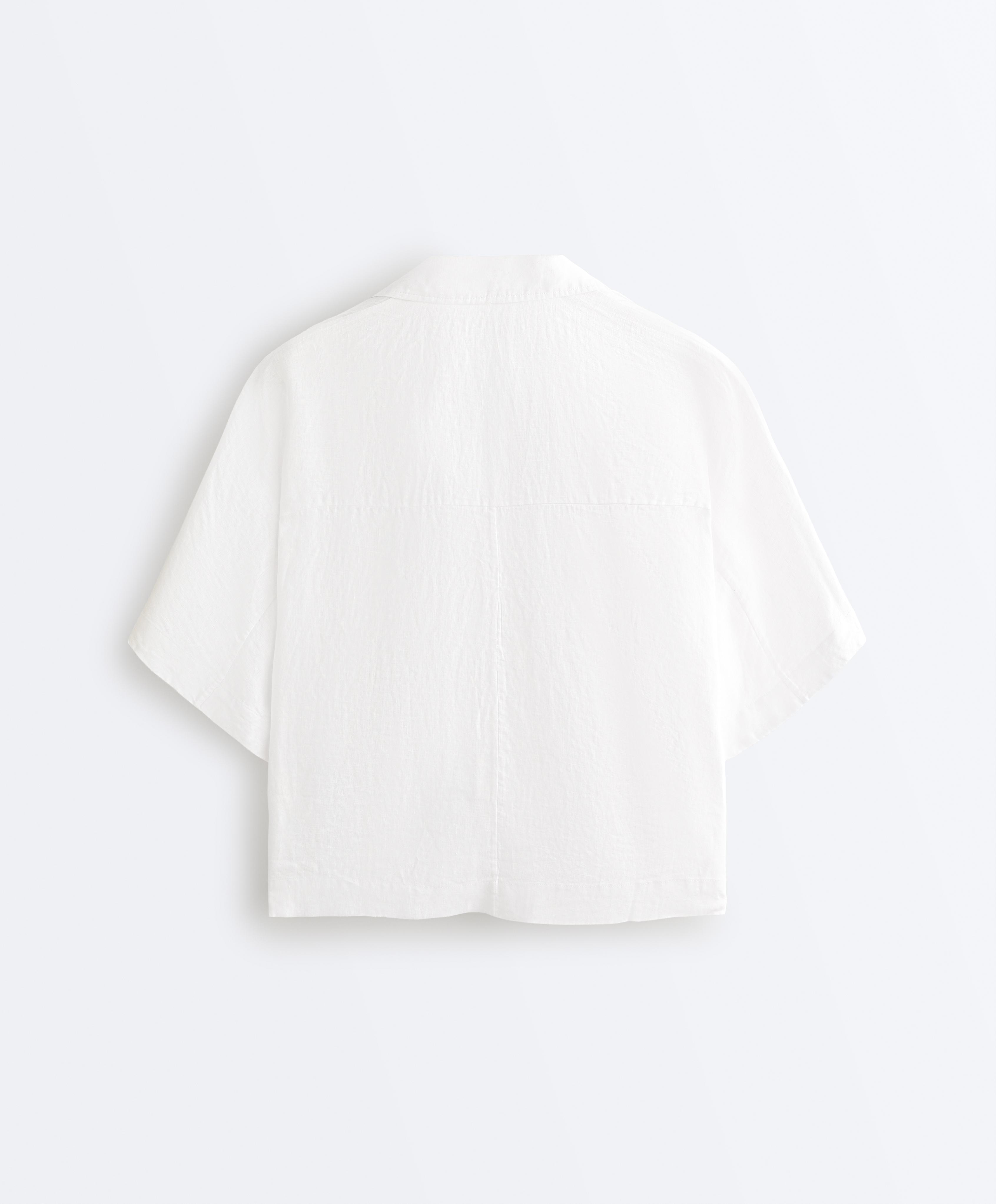 Oversize 100% linen polo shirt — WHITE