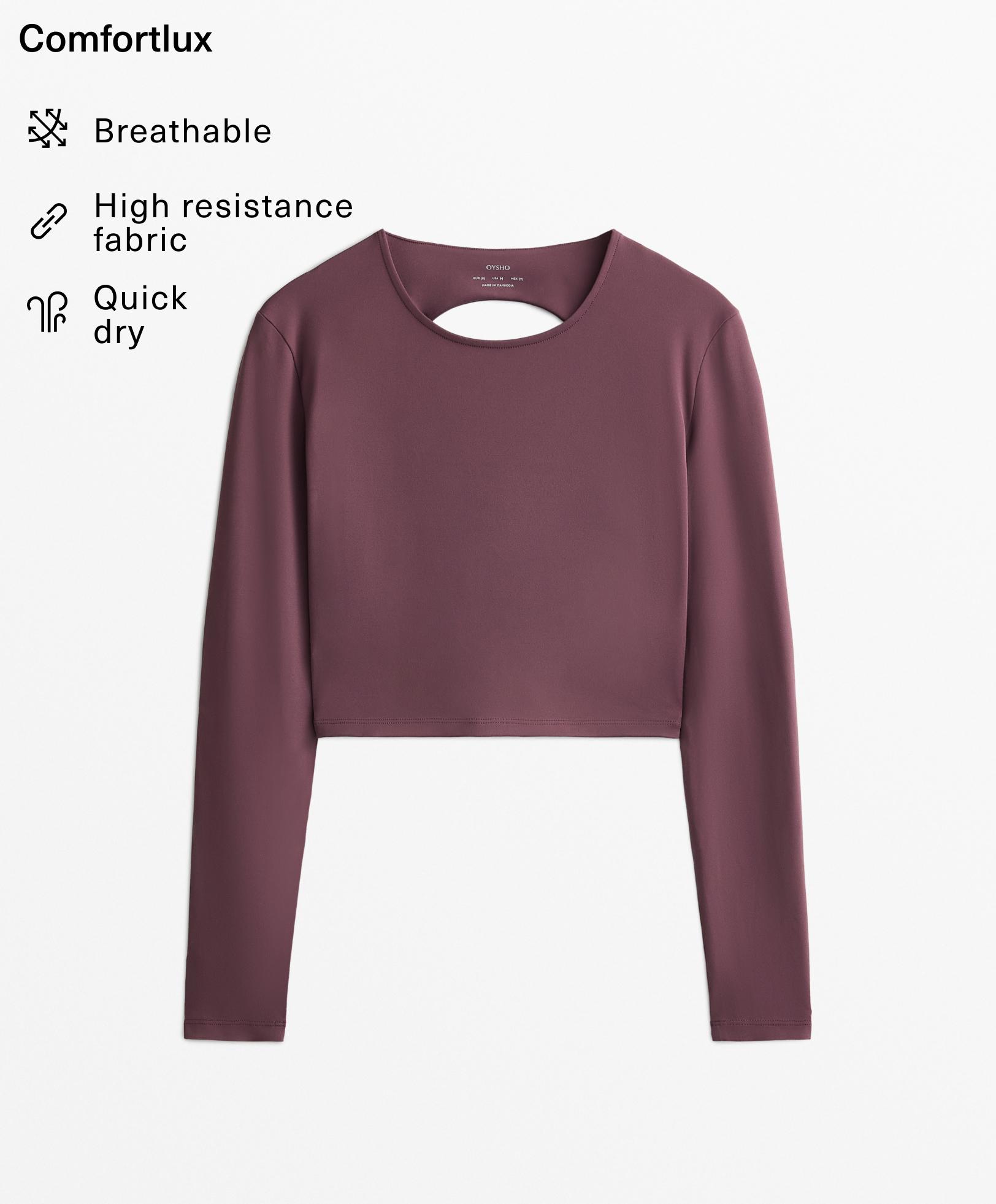 Camiseta crop manga larga Comfortlux espalda abierta