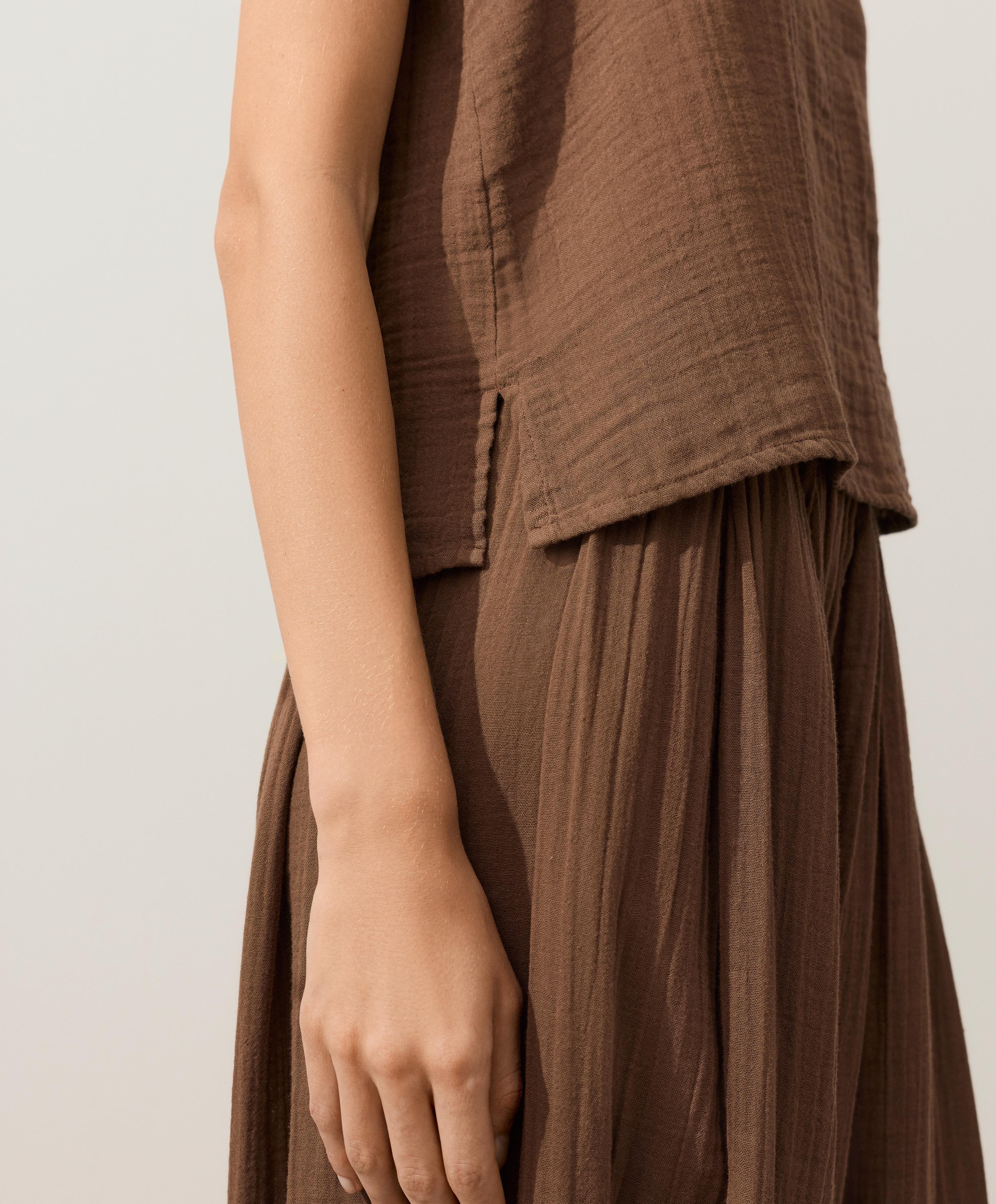 100% cotton gauze V-neck strappy top — TAN
