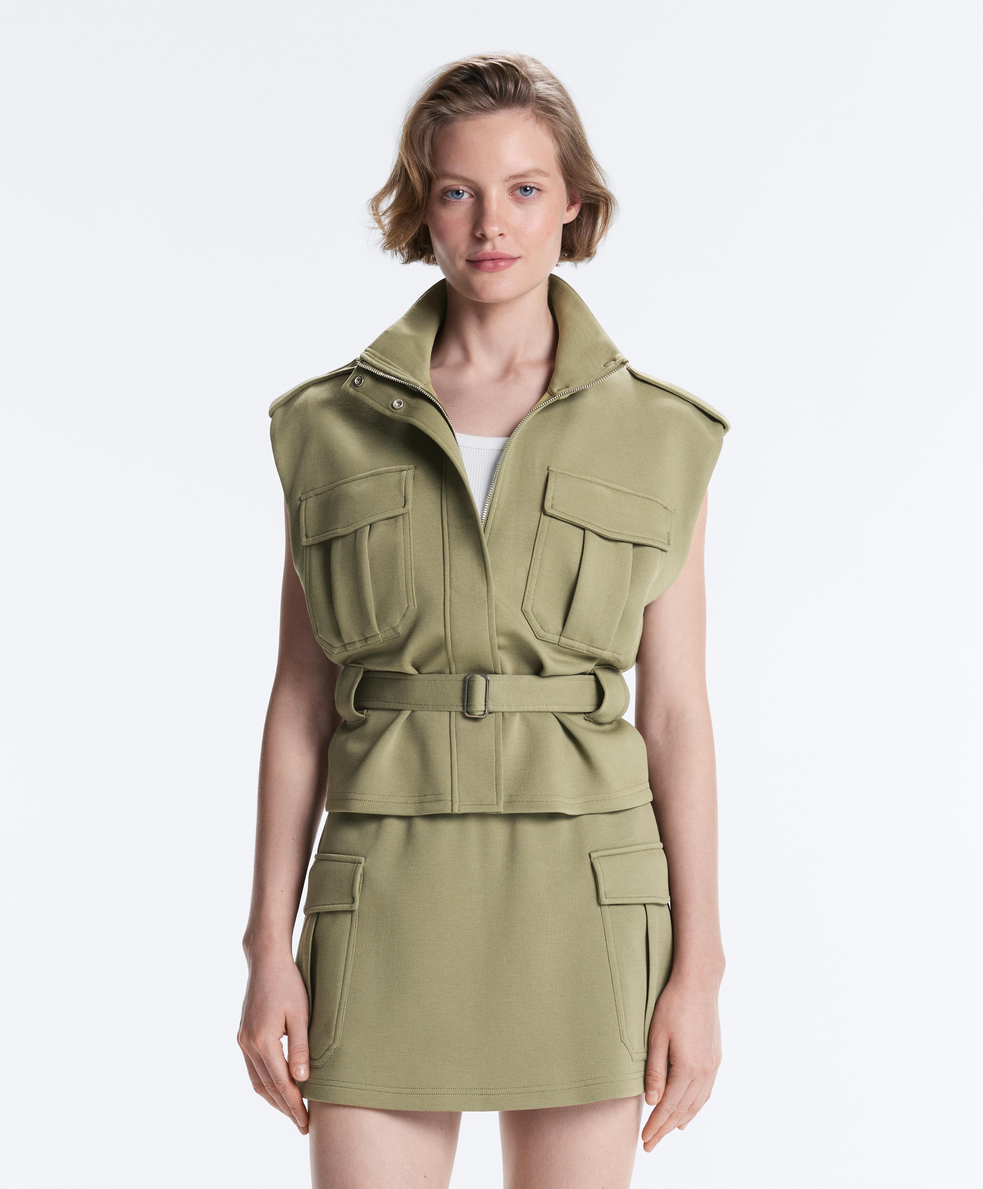 Utility piqué gilet with cotton belt — YELLOW GREEN