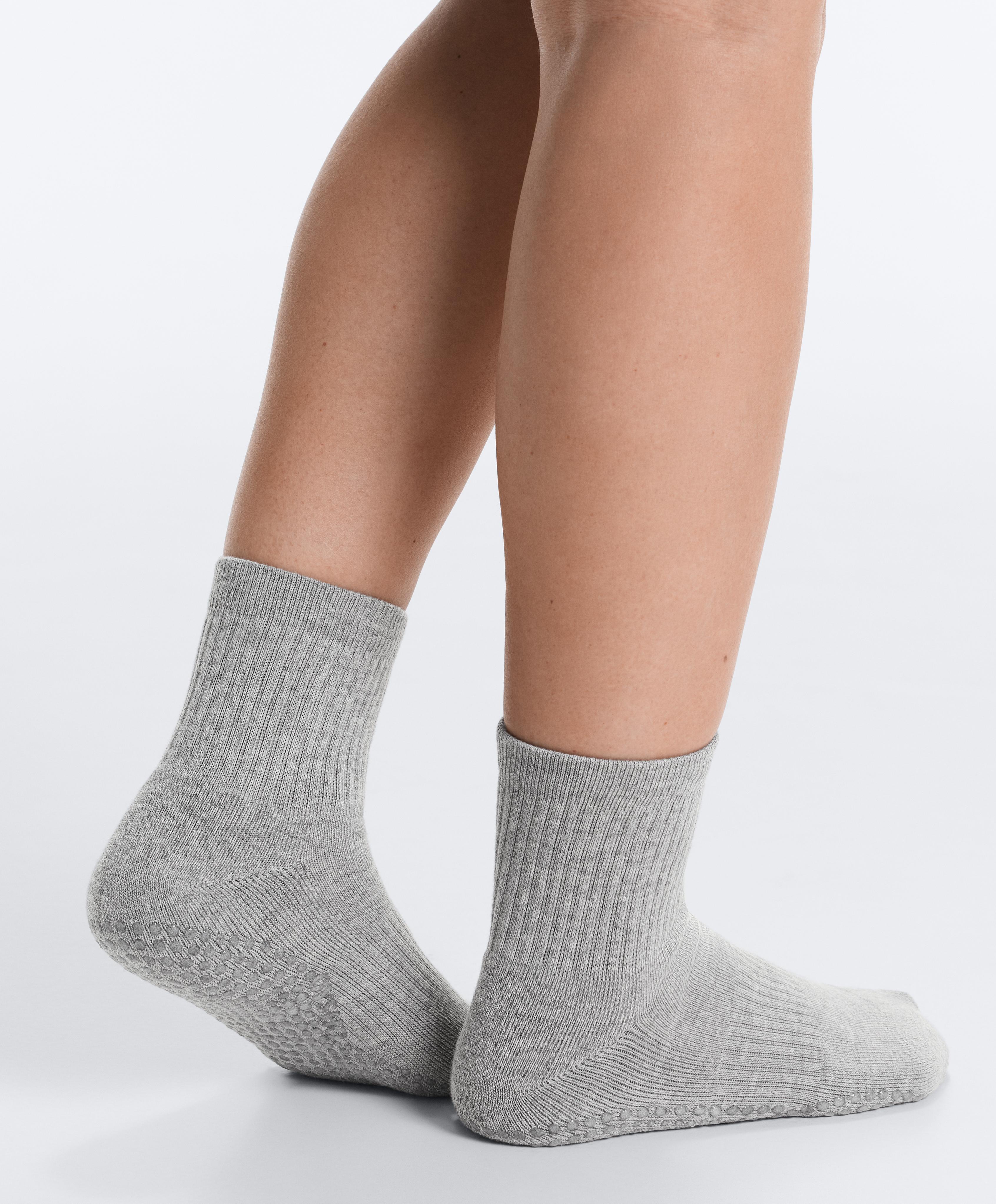 2 pairs of padded cotton quarter yoga and Pilates socks — PALE GREY MELANGE