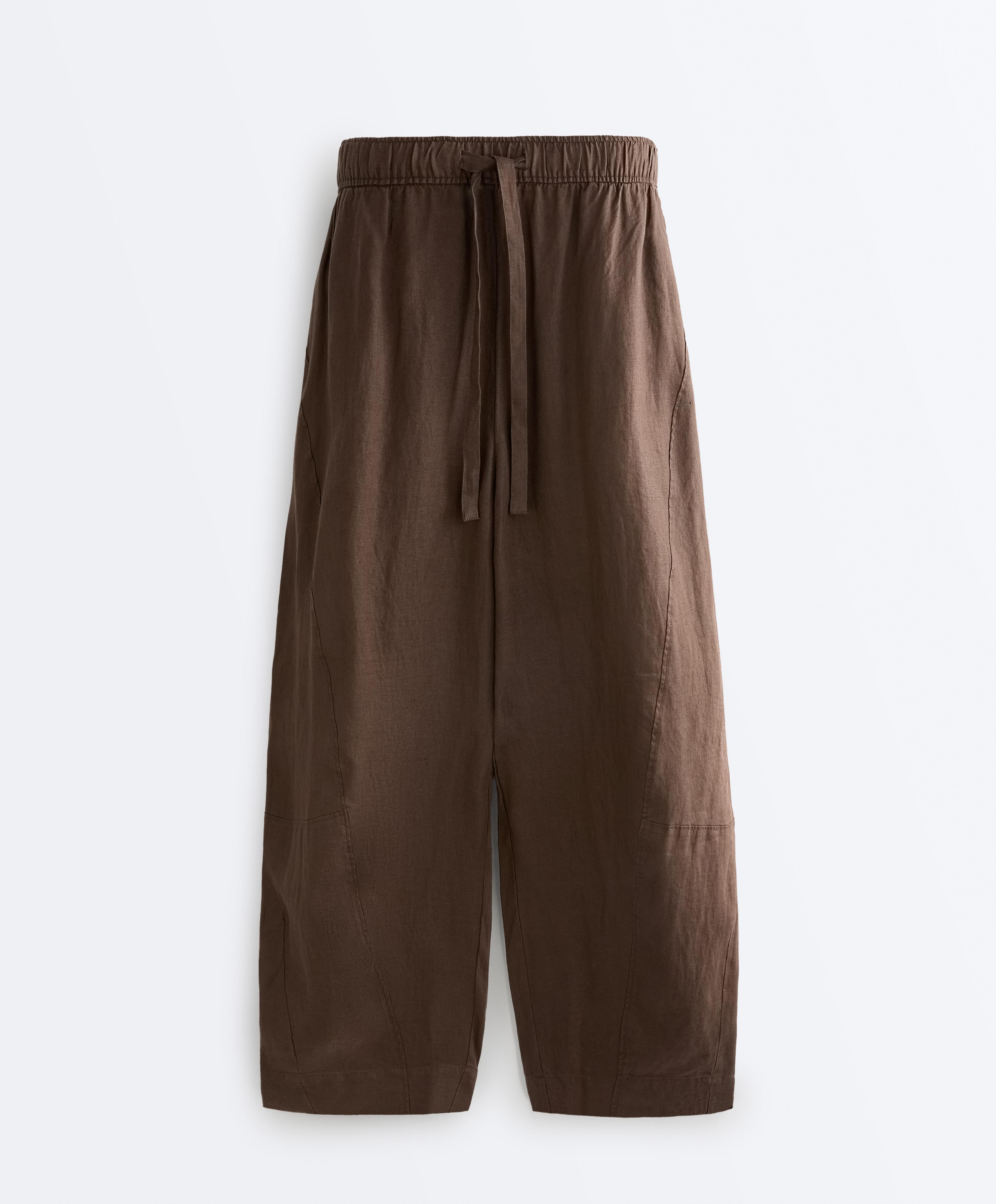 100% linen balloon trousers — DARK BROWN