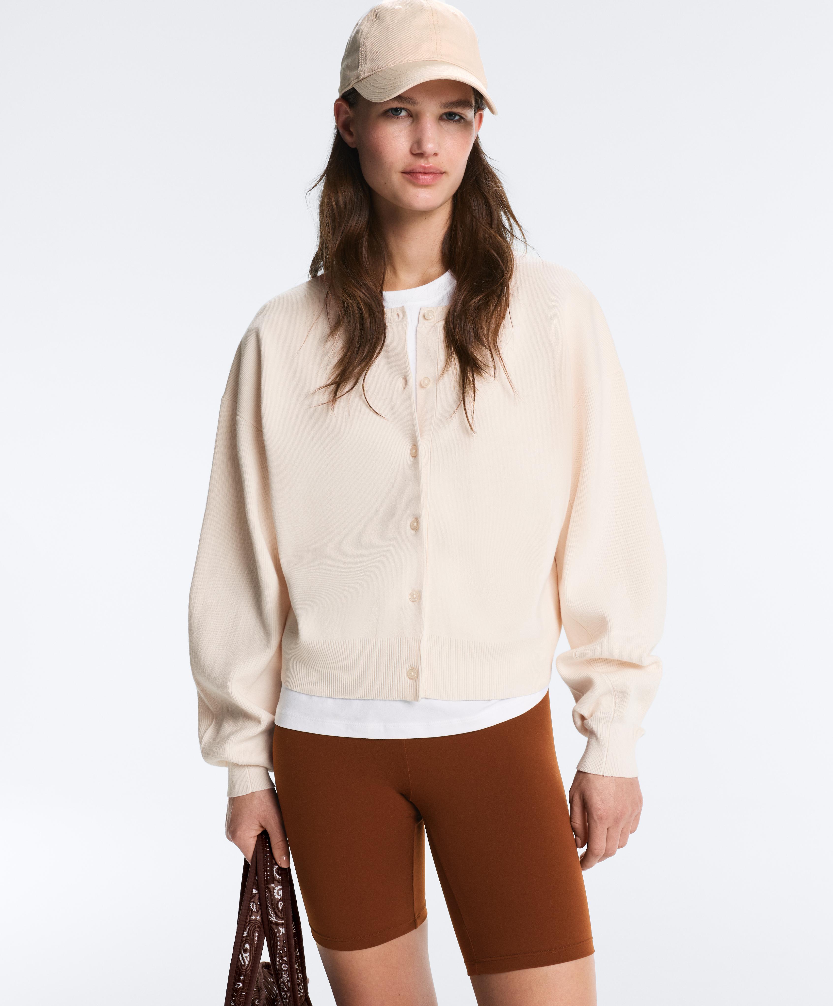 Balloon sleeve knit cardigan — PALE ECRU