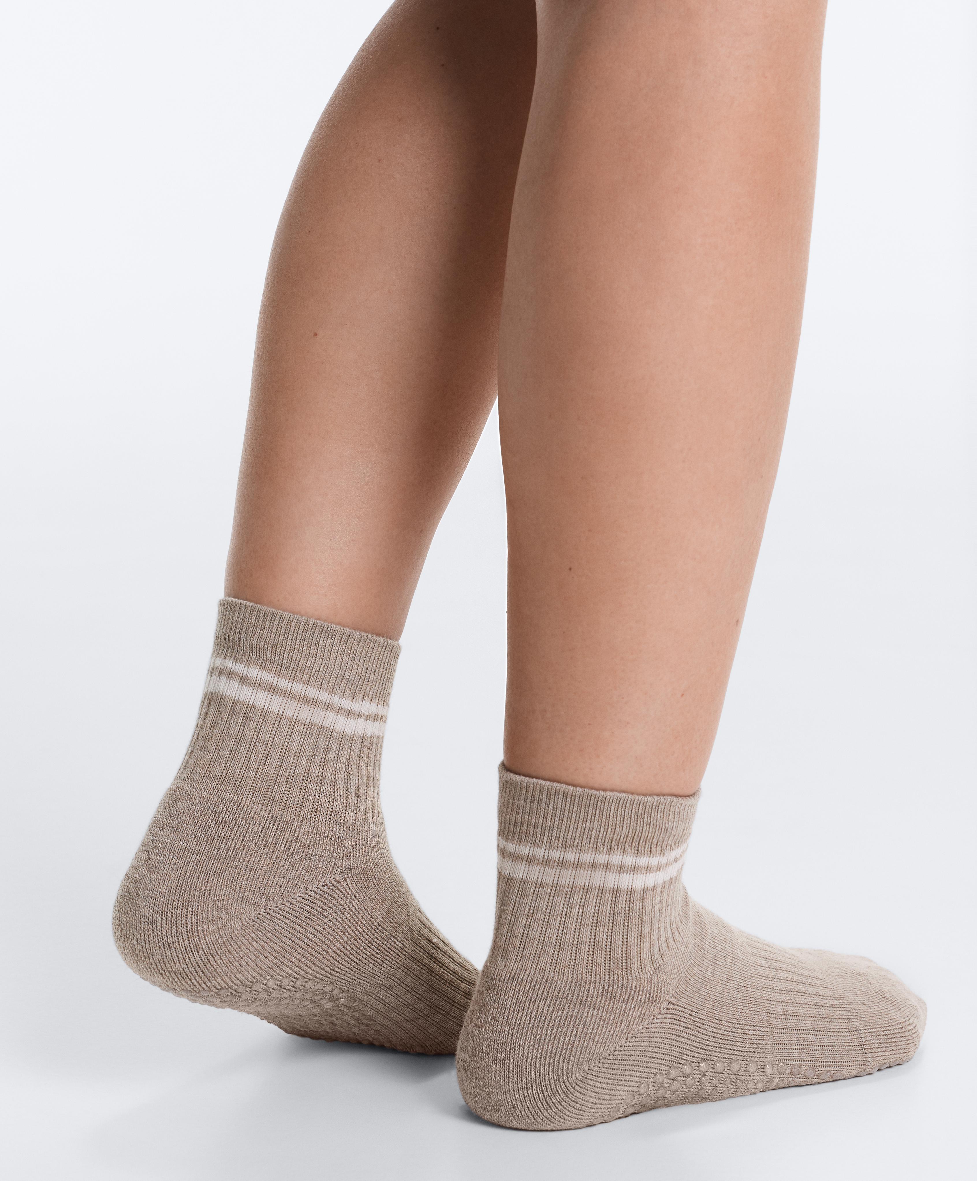 2 pairs of cotton padded quarter yoga and Pilates socks — TAN MELANGE