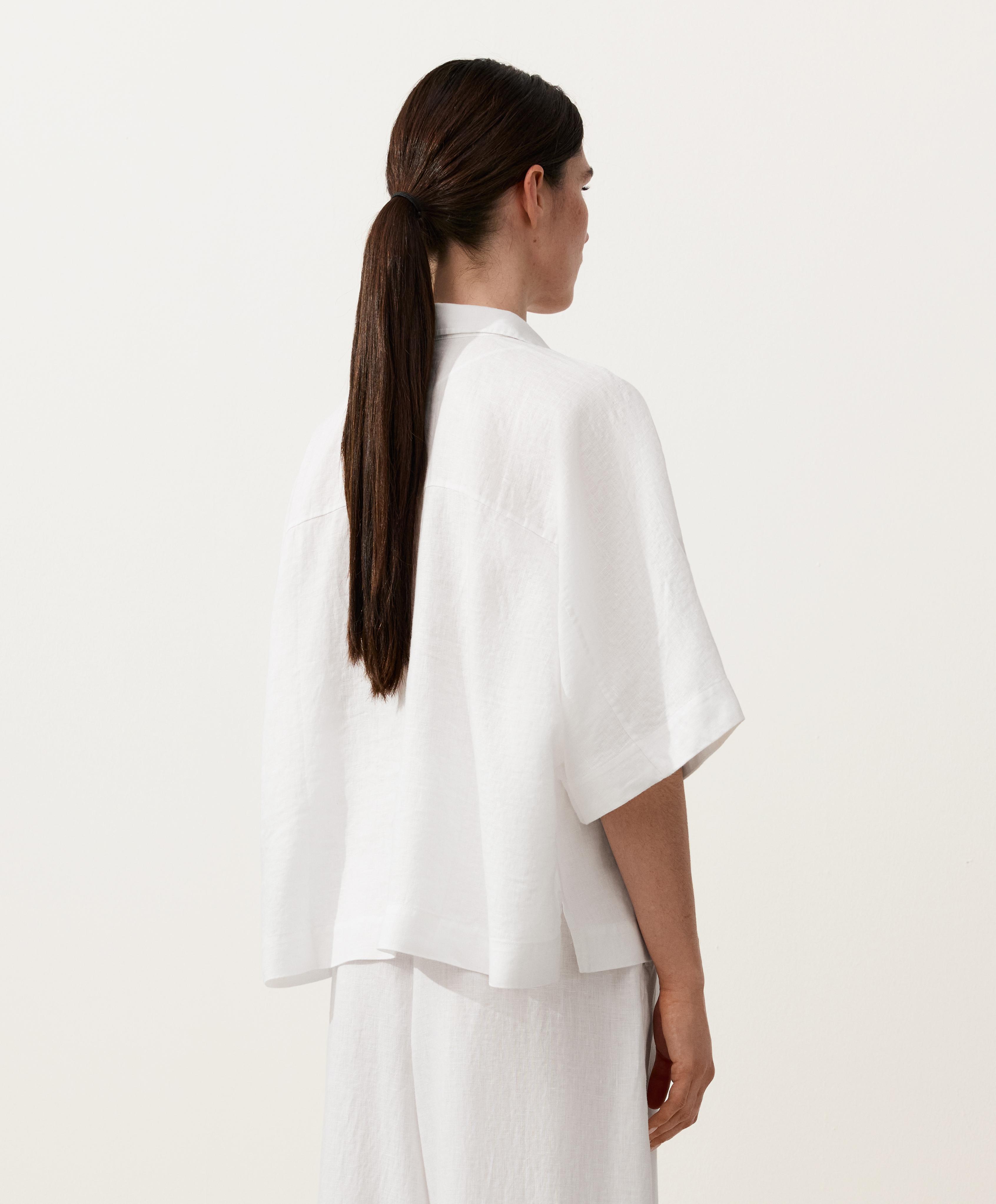 Oversize 100% linen polo shirt — WHITE