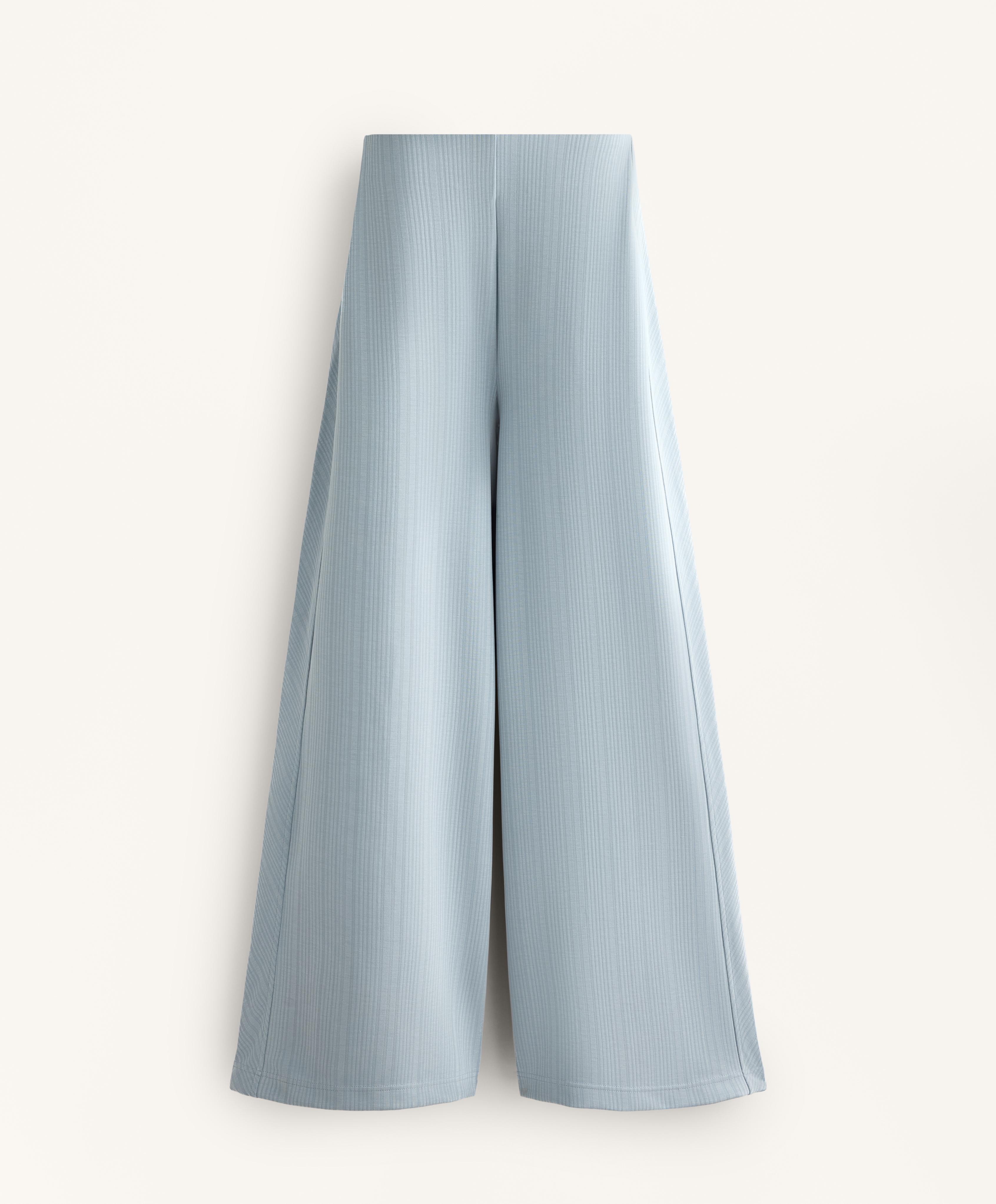 Asymmetric stripe trousers with modal — DUSTY-BLUE