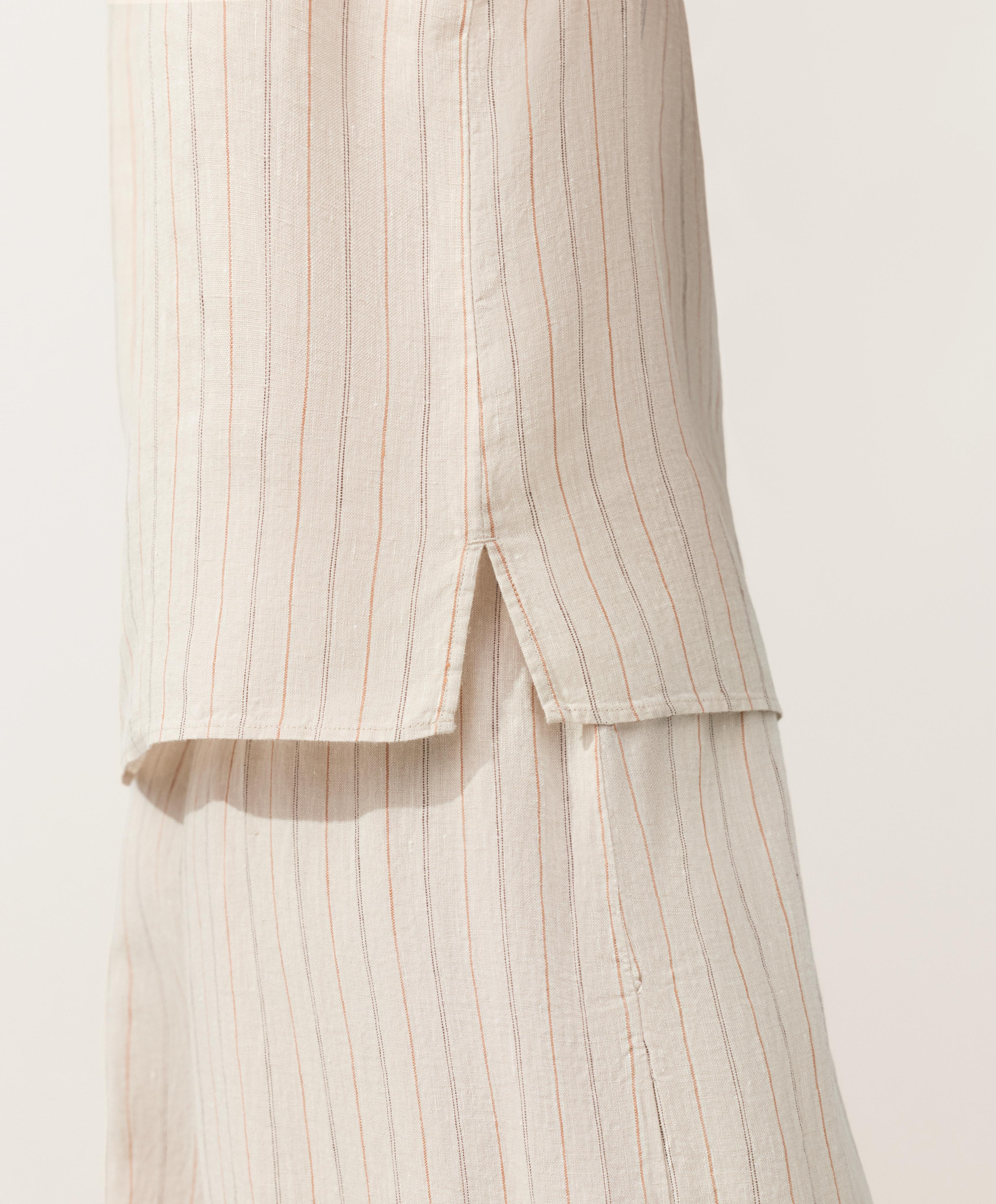 100% linen striped square top — SAND MELANGE
